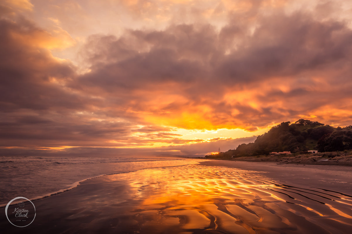 Ohope Beach Liquid Gold Fine Art NZ Landscape Print by Kirsten Clark Art