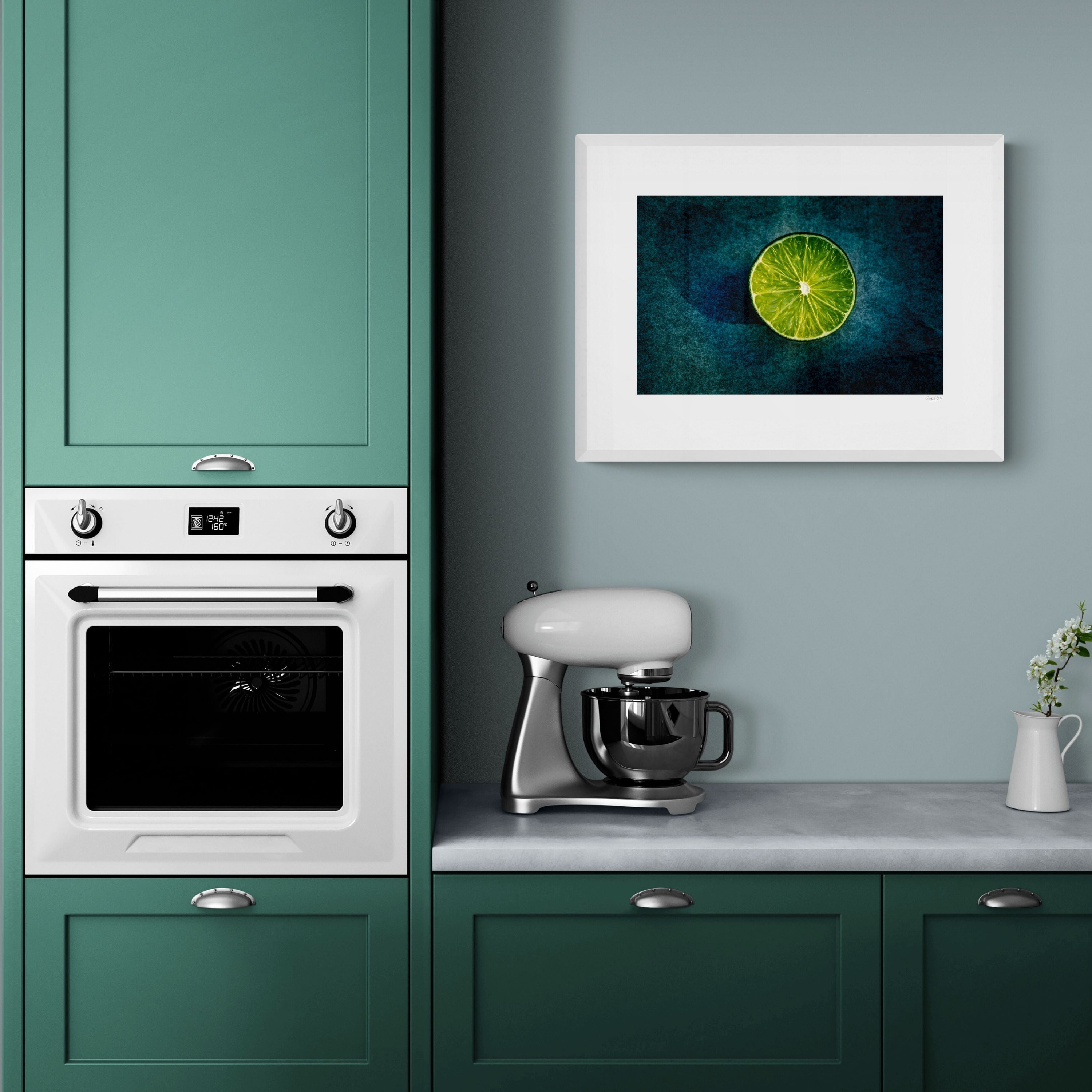 A2 Framed Lime Print in Kitchen - kitchen art for contemporary home decor