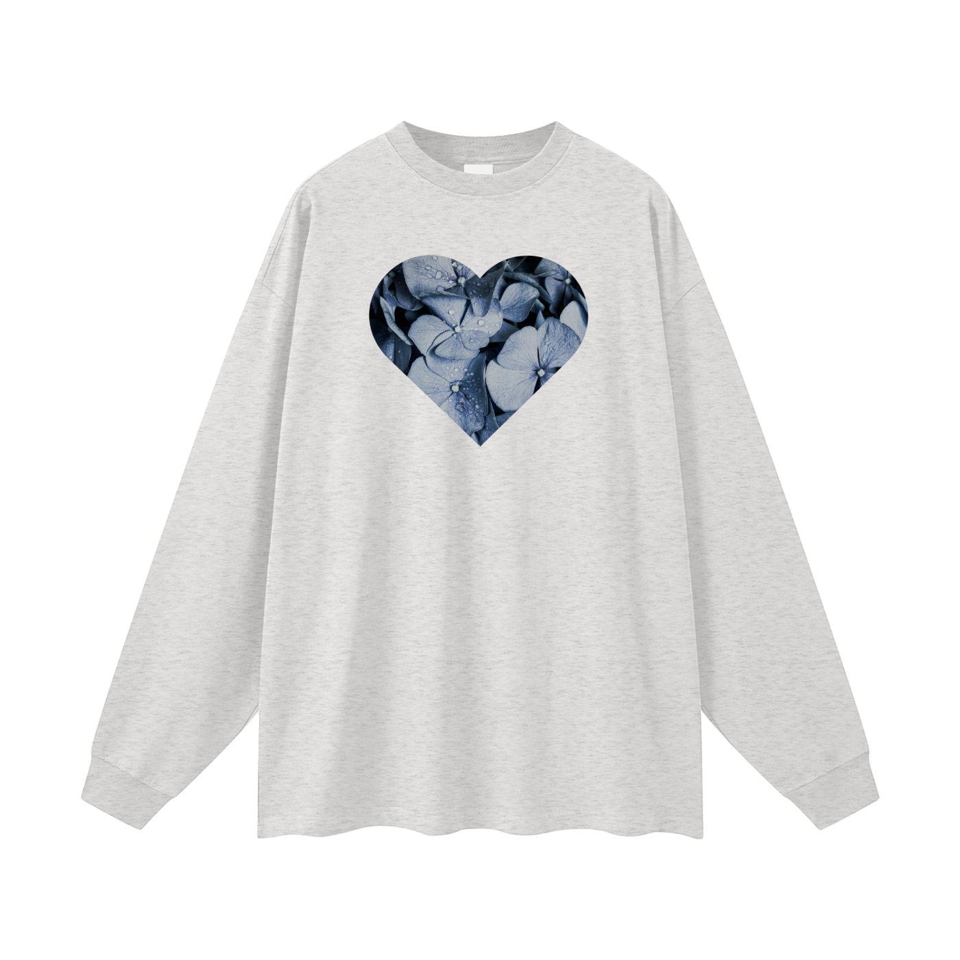 Blue Denim Hydrangea Heart - Heavyweight Long Sleeve Tee