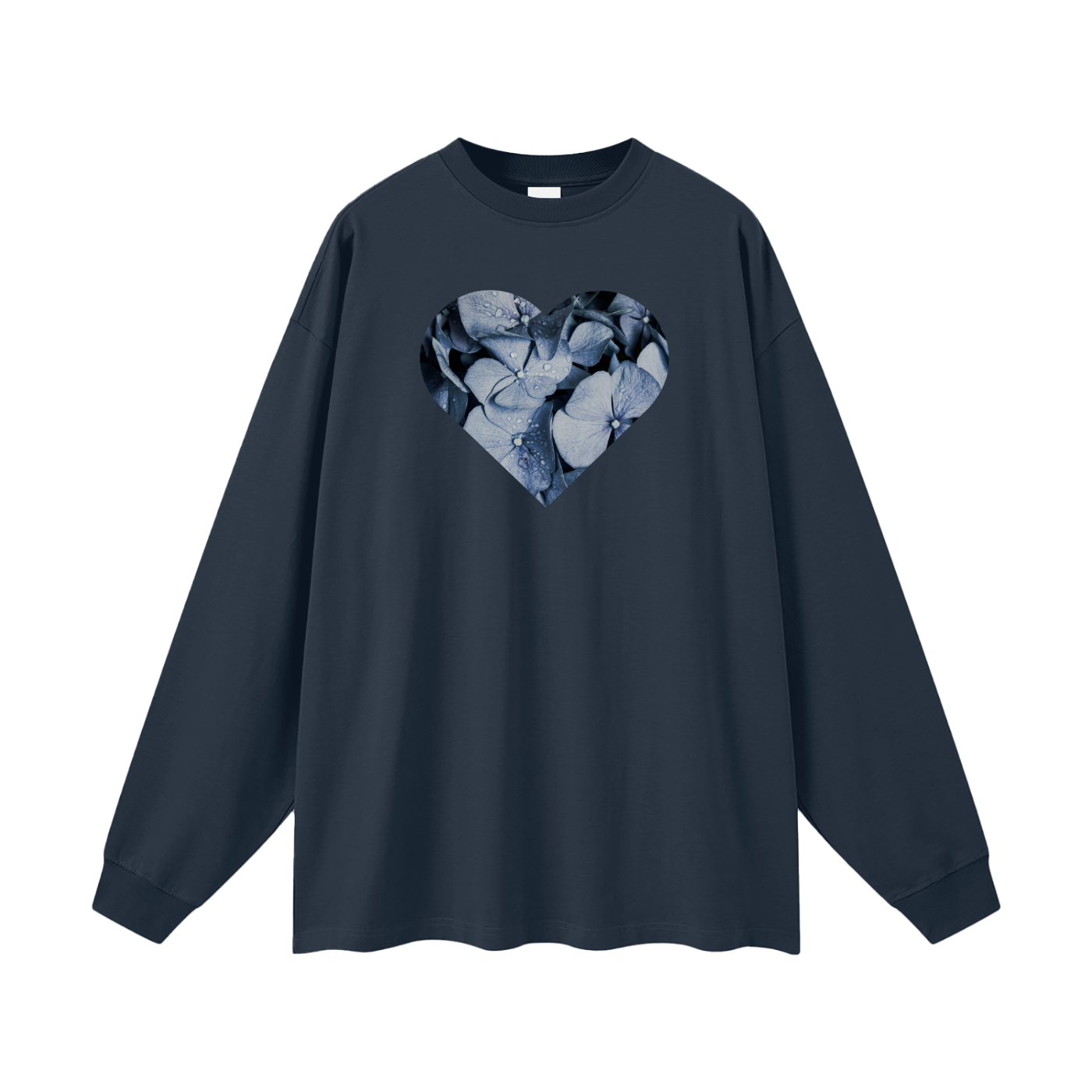 Blue Denim Hydrangea Heart - Heavyweight Long Sleeve Tee