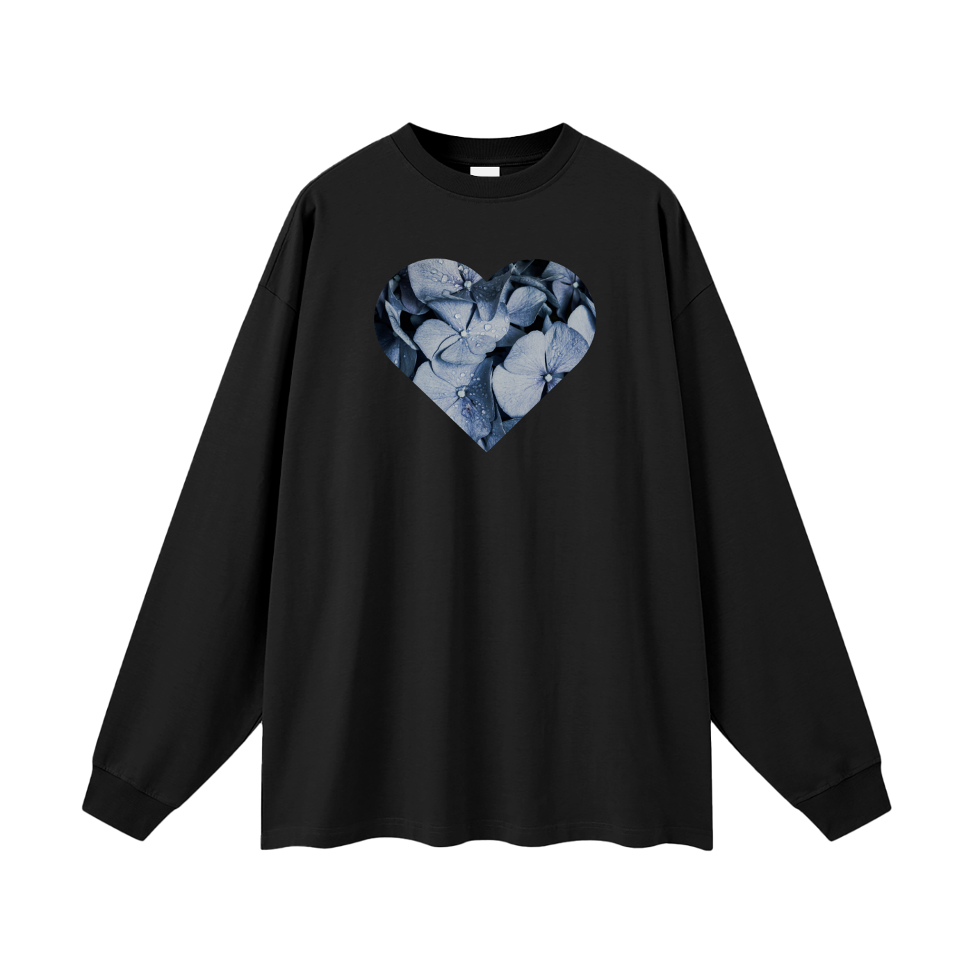 Blue Denim Hydrangea Heart - Heavyweight Long Sleeve Tee