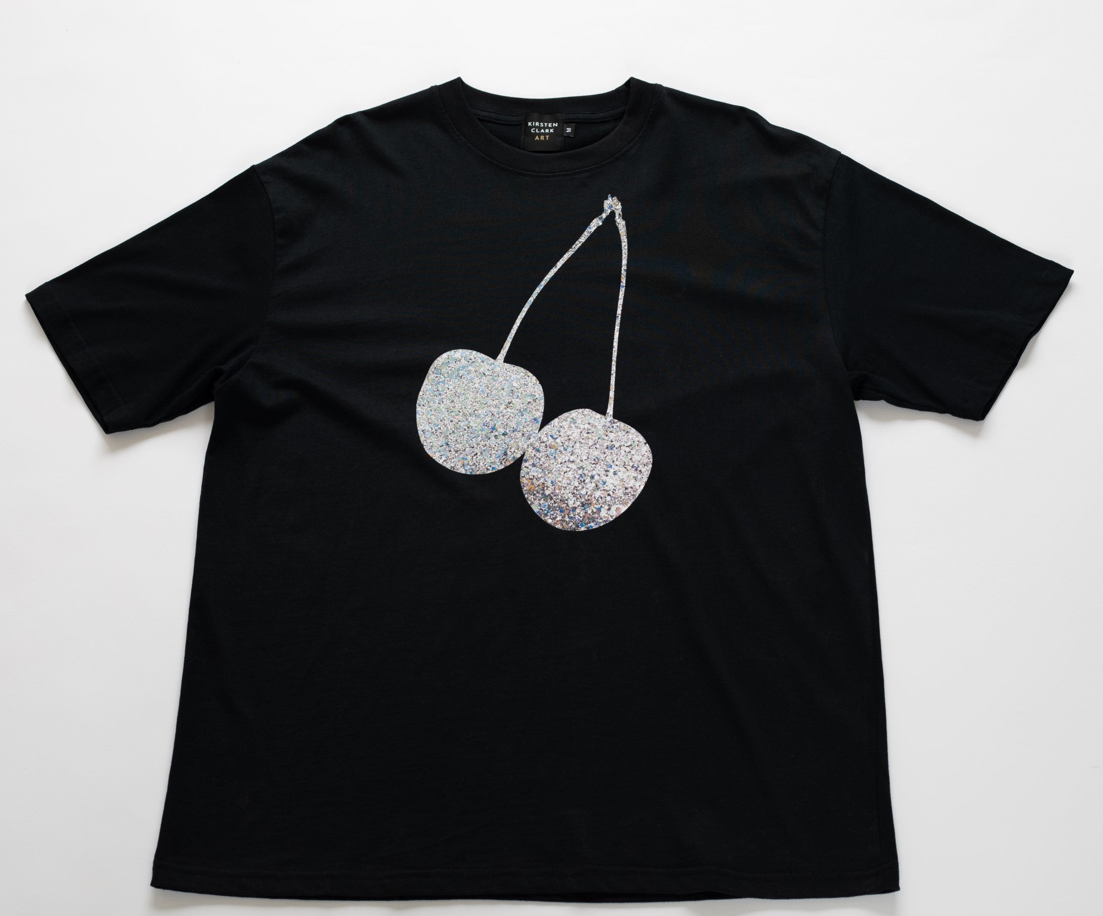 Cherry Diamond Tee Black relaxed to oversized fit flatlay shot Kirsten Clark Art