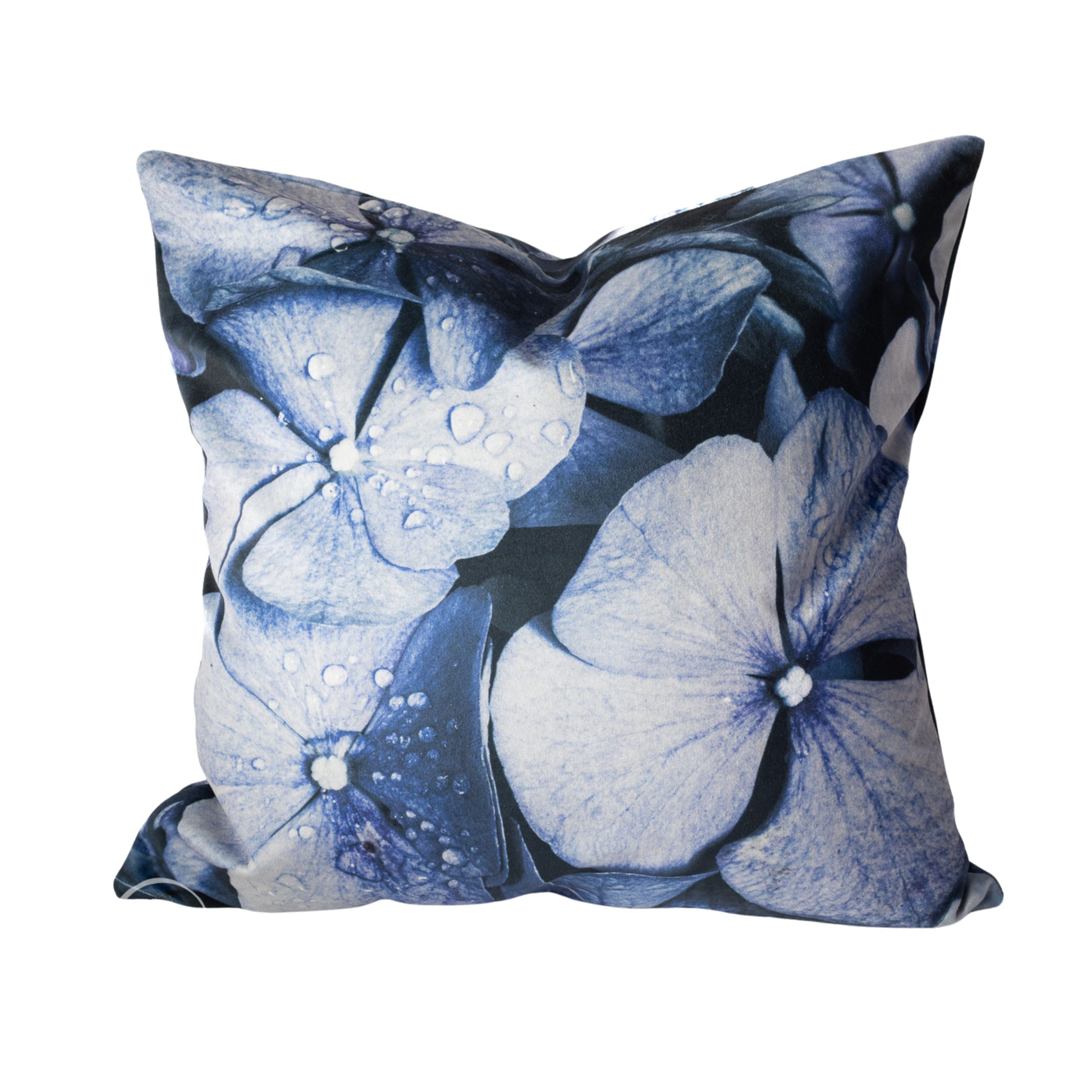 Blue Denim Hydrangea Velvet Cushion - Double Sided Print Limited Edition