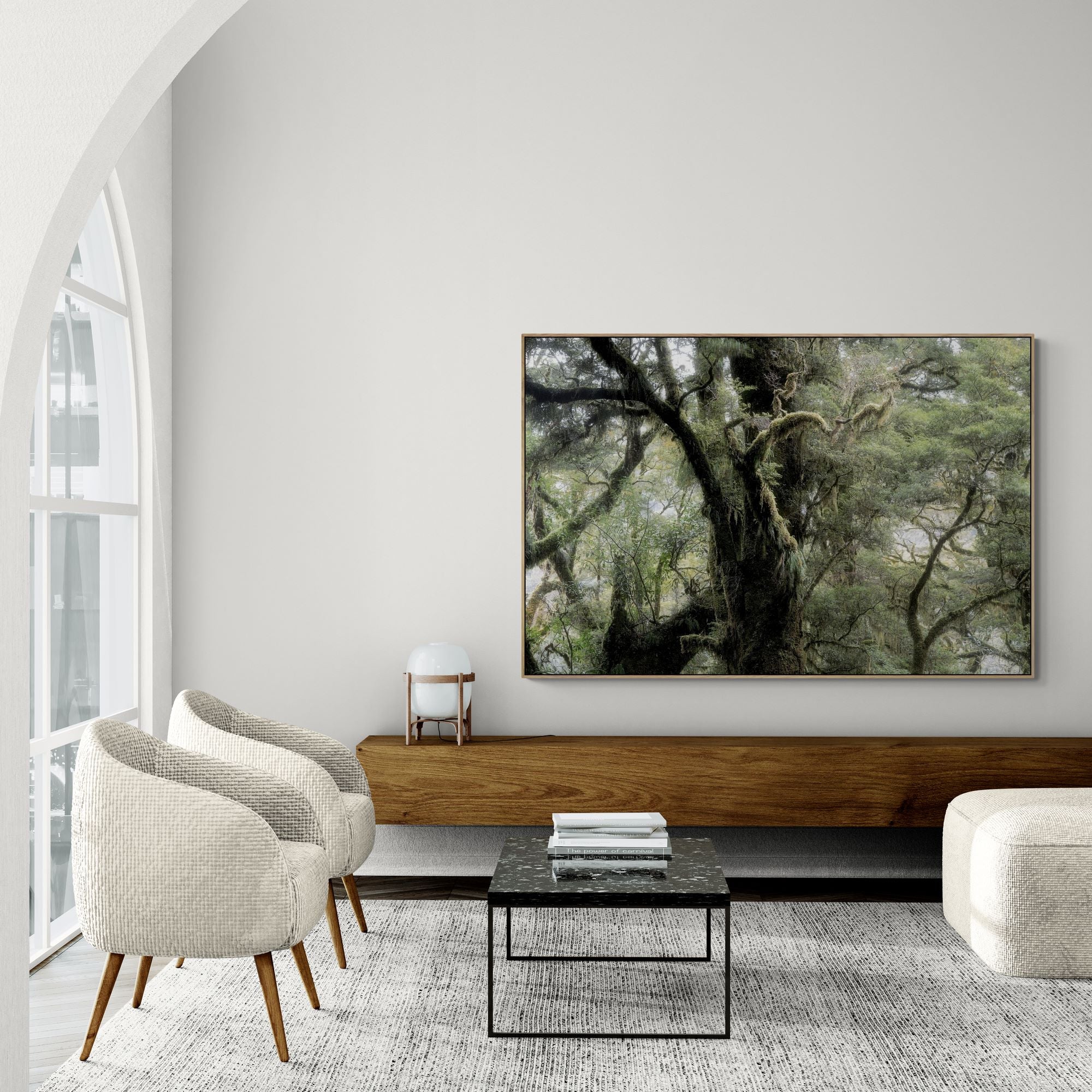 Fiordland Forest Milford Sound Canvas Print oak frame by Kirsten Clark Art