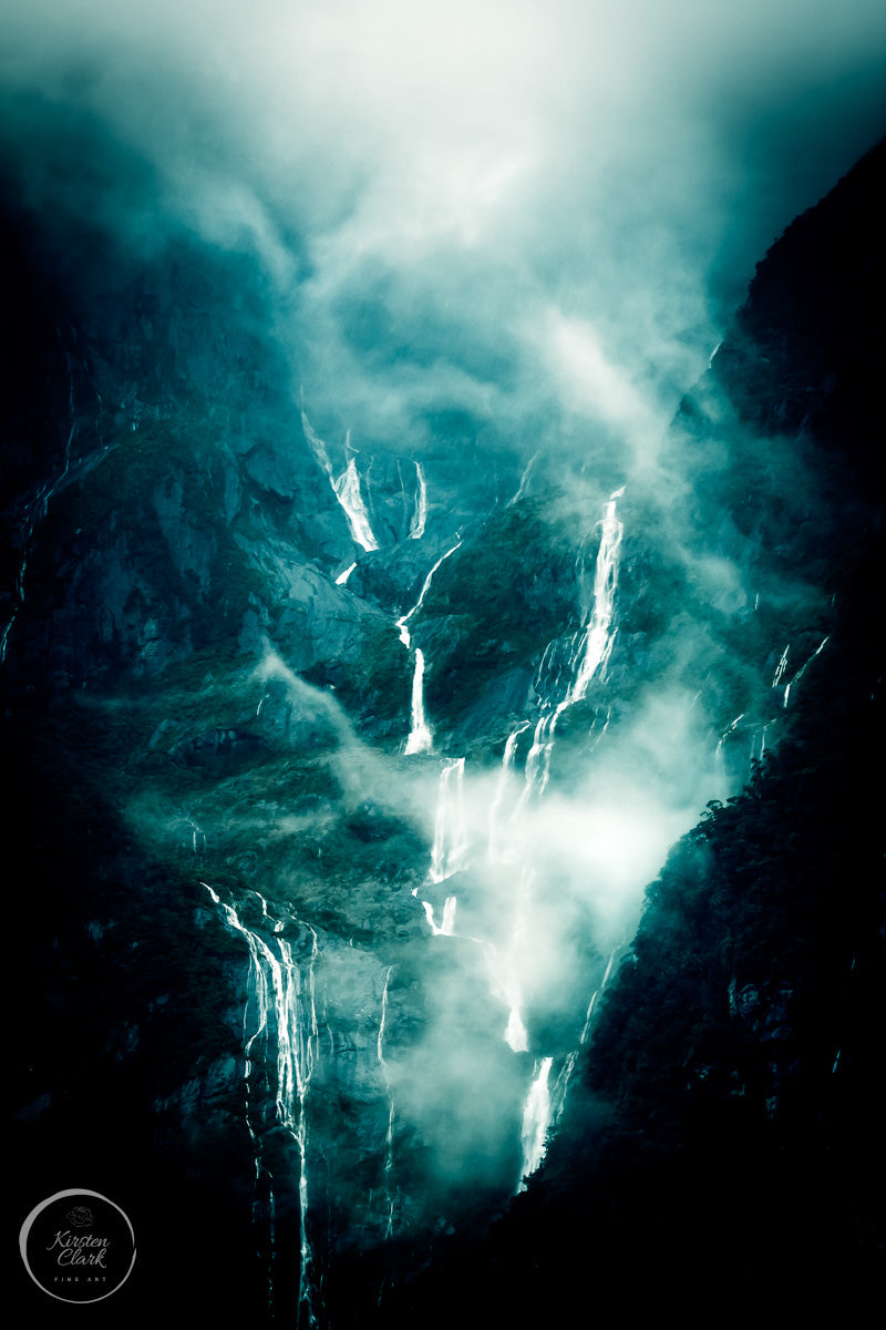 Valley of the Falls Milford Sound NZ Landscape Print by Kirsten Clark
