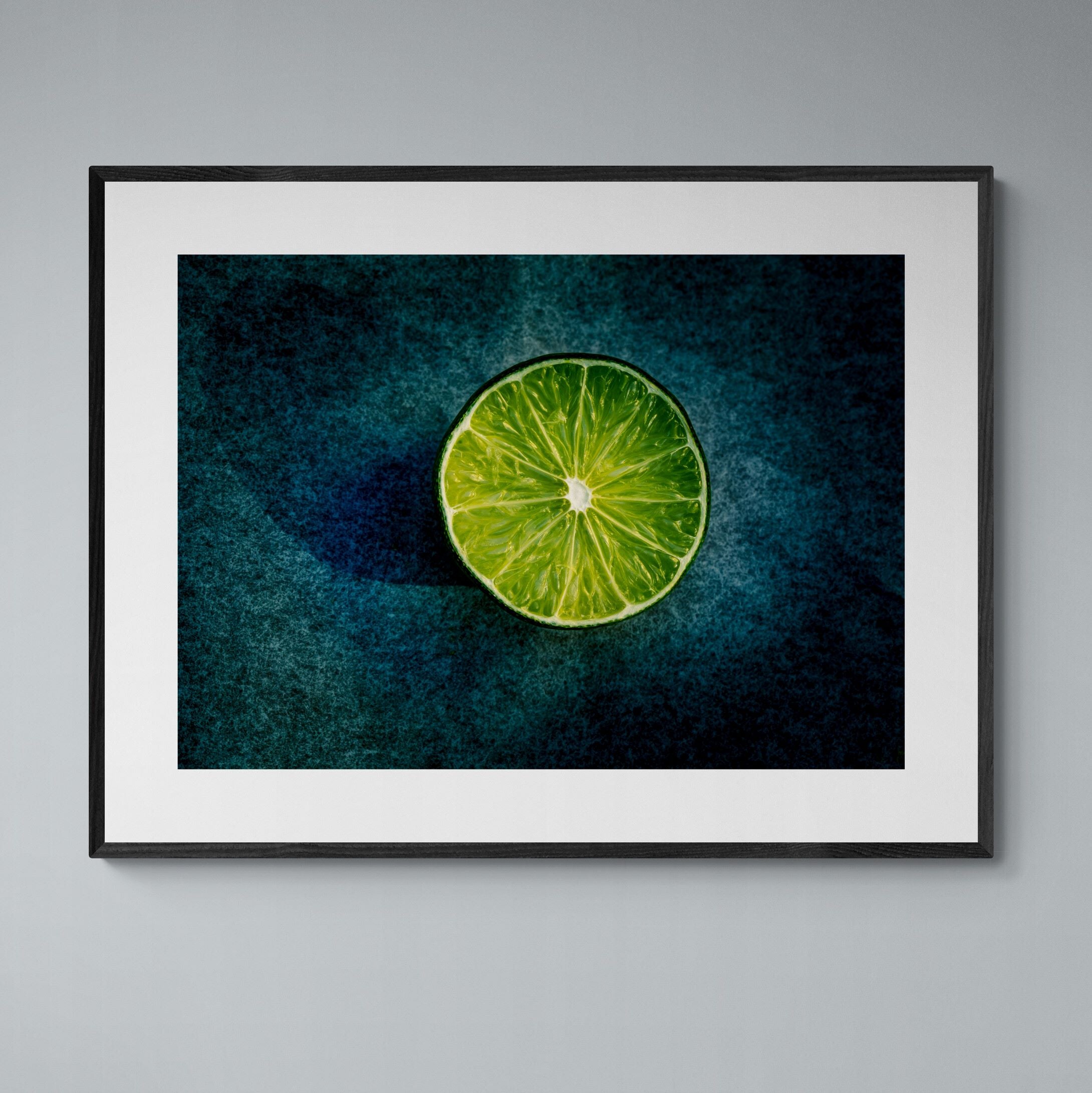 Lime Light Print framed on the wall by Kirsten Clark Art