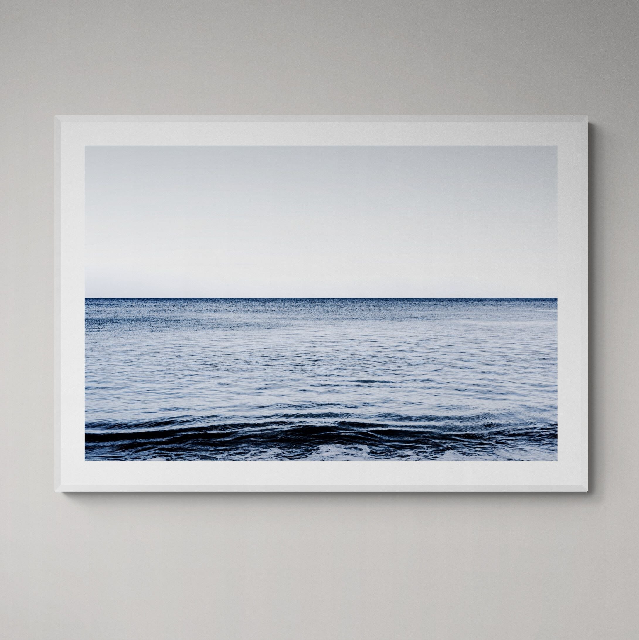 New Horizons Meditative Waters print framed on the wall by Kirsten Clark Art