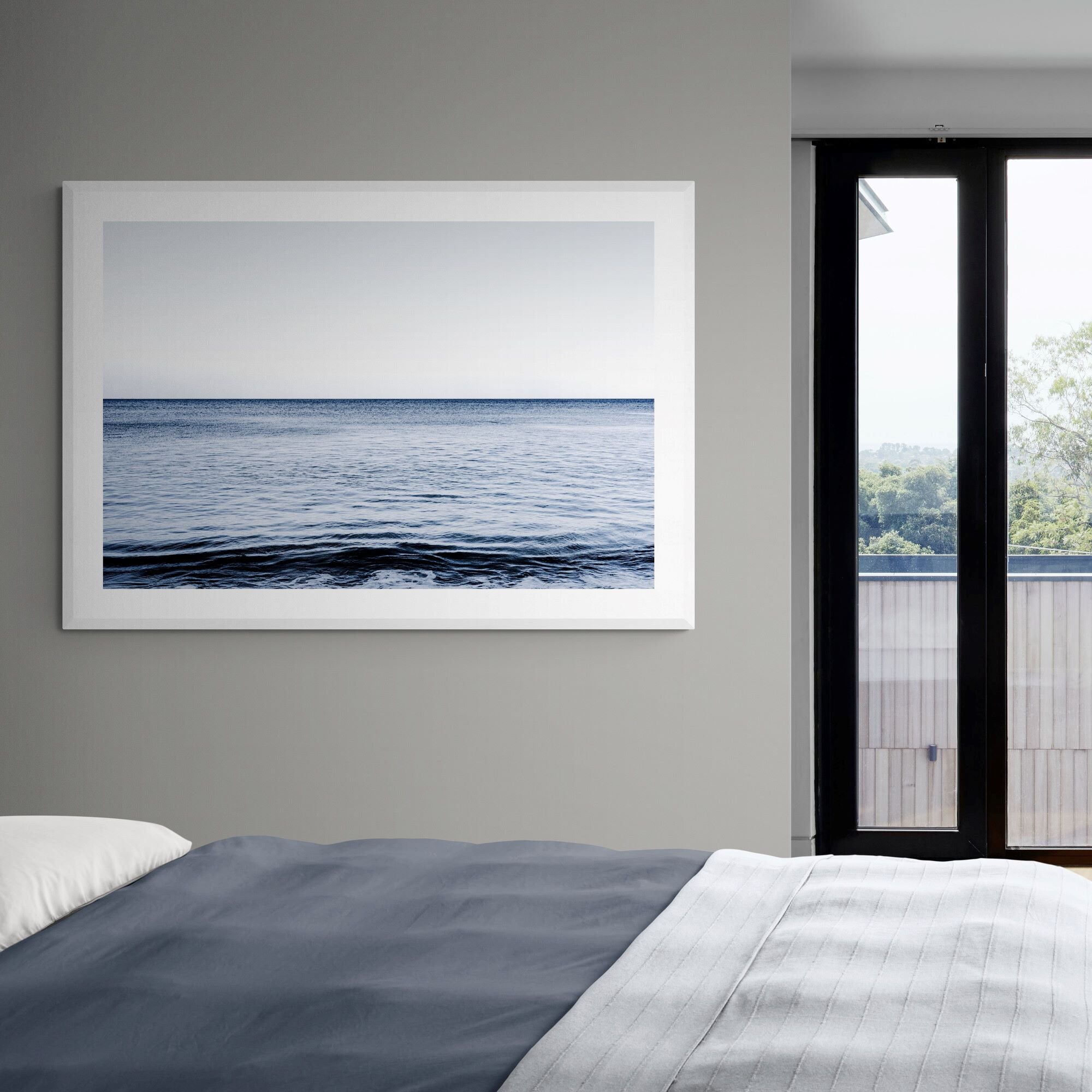 New_Horizons_Meditative_Waters_print_in_bedroom by Kirsten Clark Art