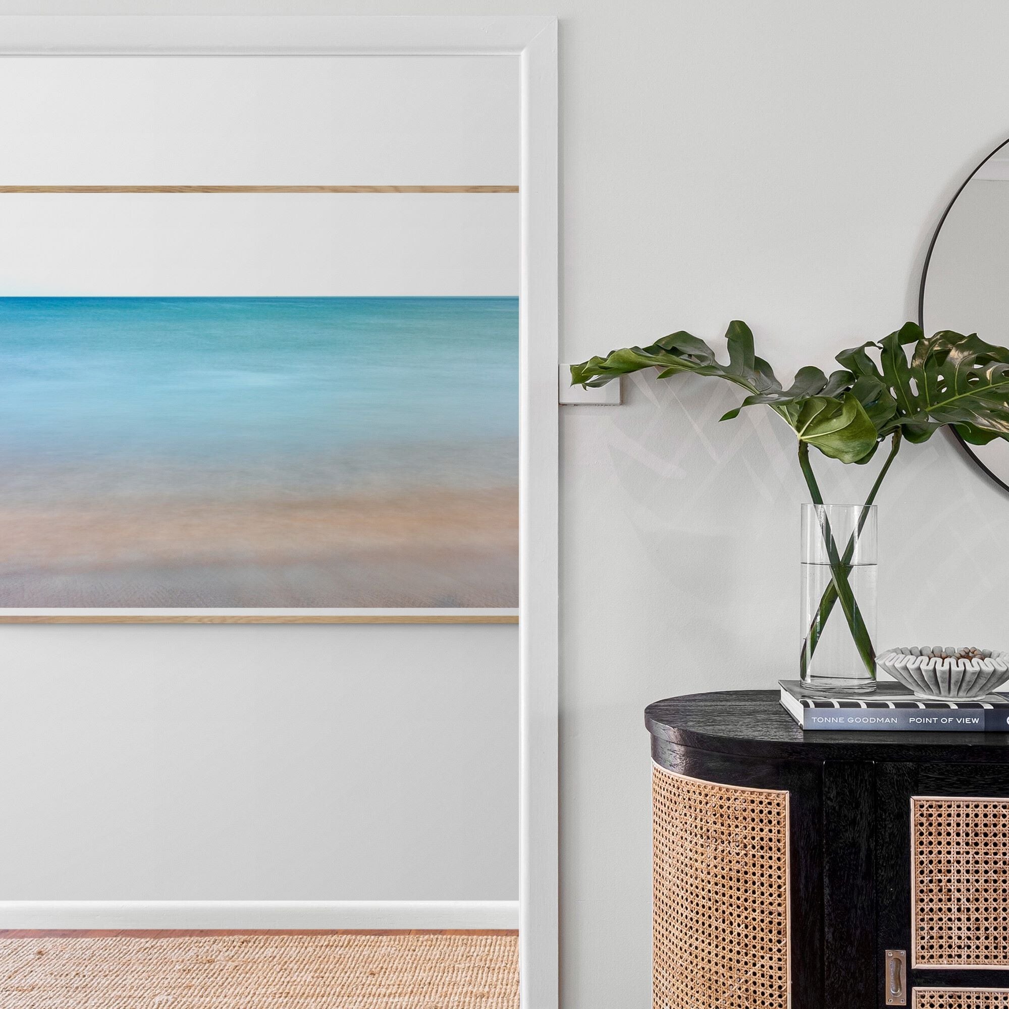 New Horizons inhale exhale print in hallway by Kirsten Clark Art