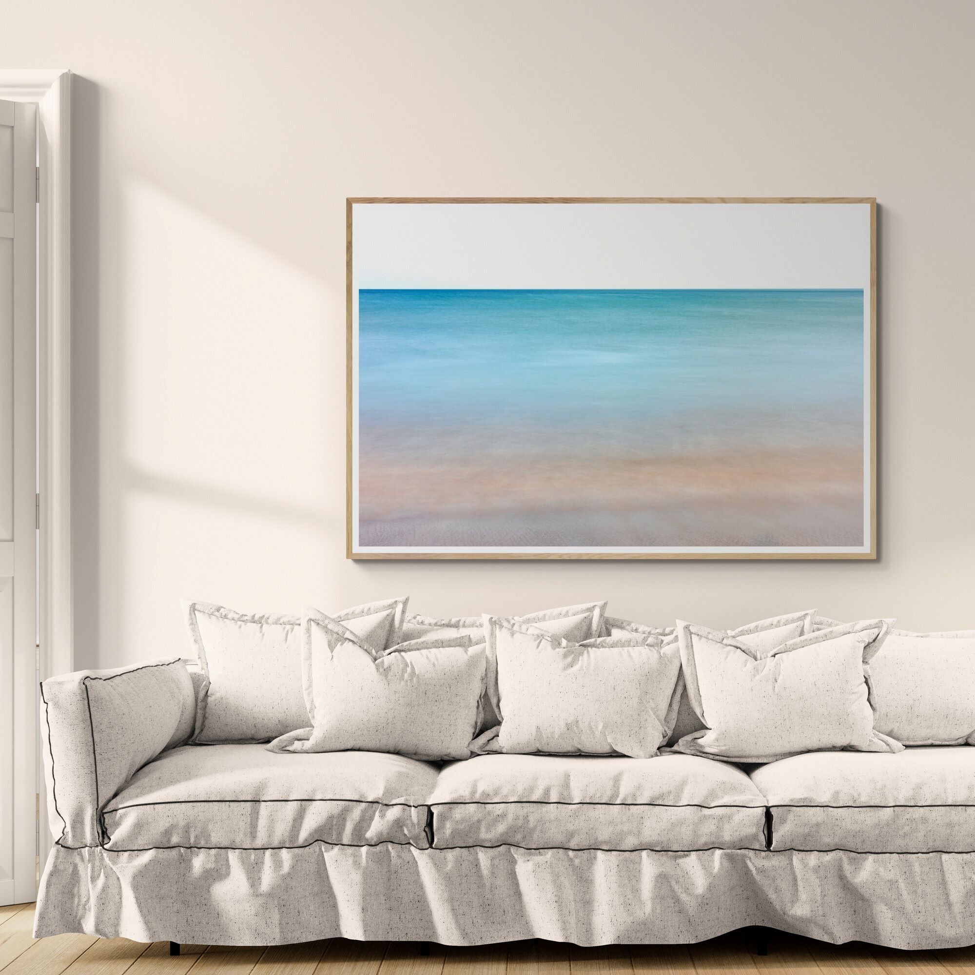 New Horizons inhale exhale print in living room by Kirsten Clark Art