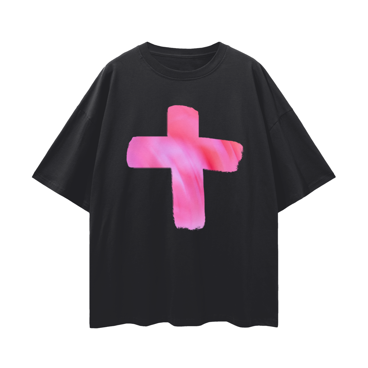 Pink Camellia Swirl Cross Oversized Tee