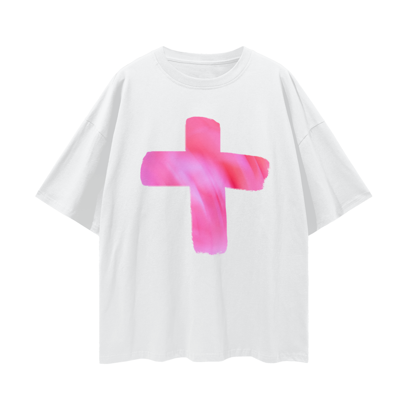Pink Camellia Swirl Cross Oversized Tee