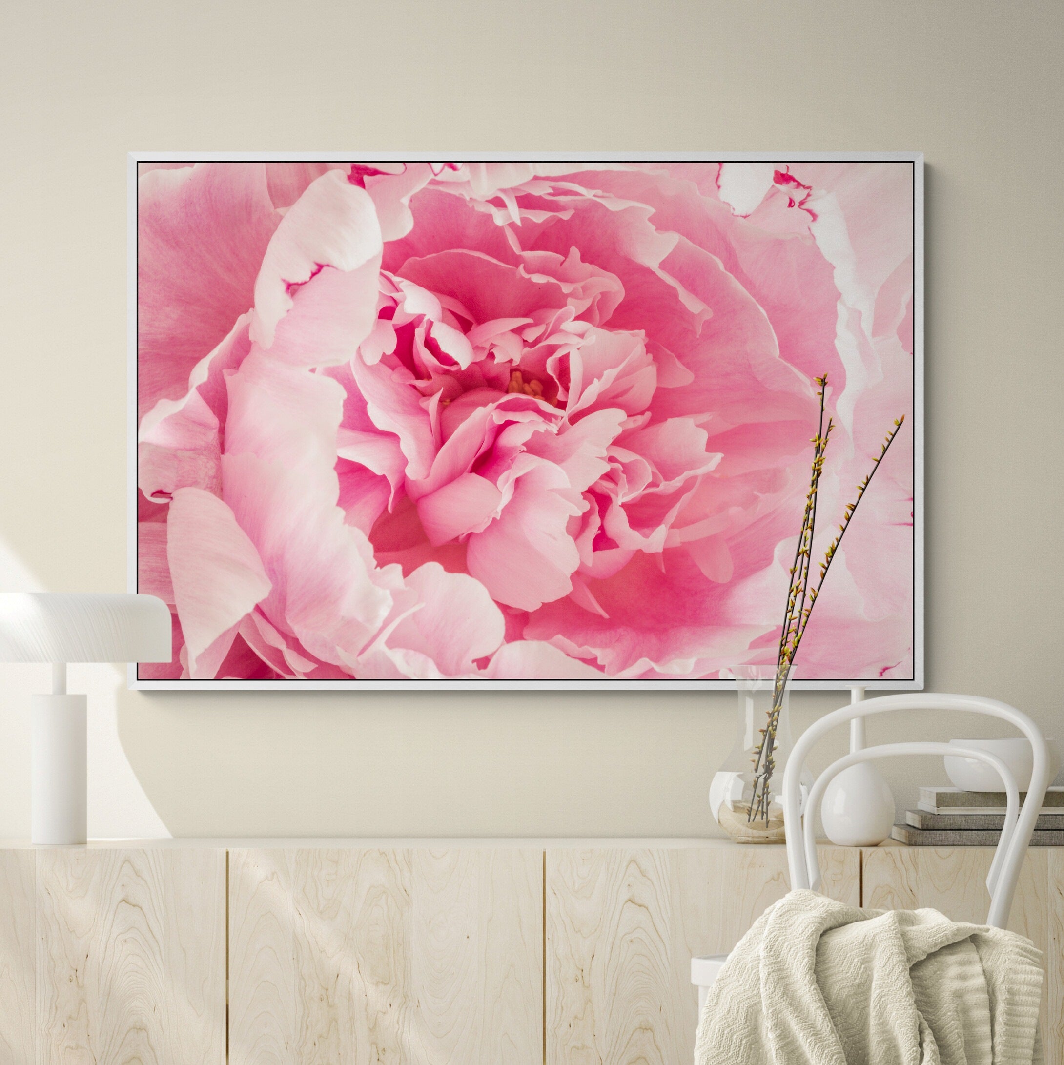 Pink Peony Frills in above console by Kirsten Clark Art