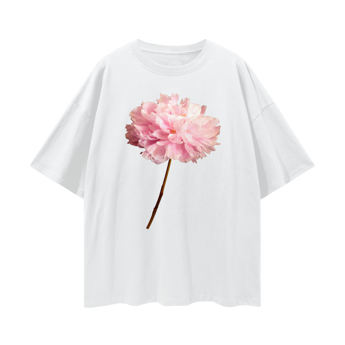 Pink Peony Stem Tee | Relaxed to Oversized