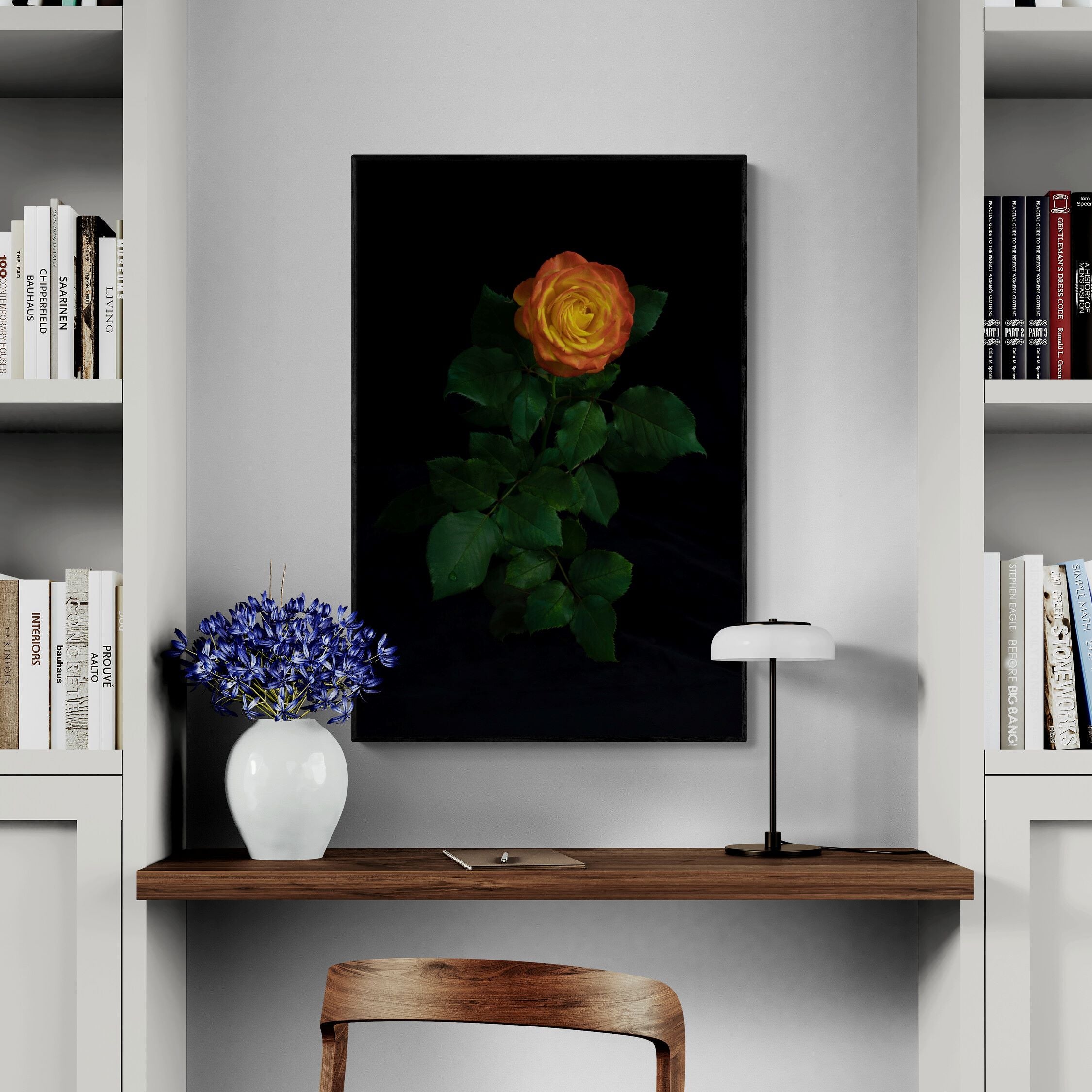 Portrait of rose canvas print black frame by Kirsten Clark Art