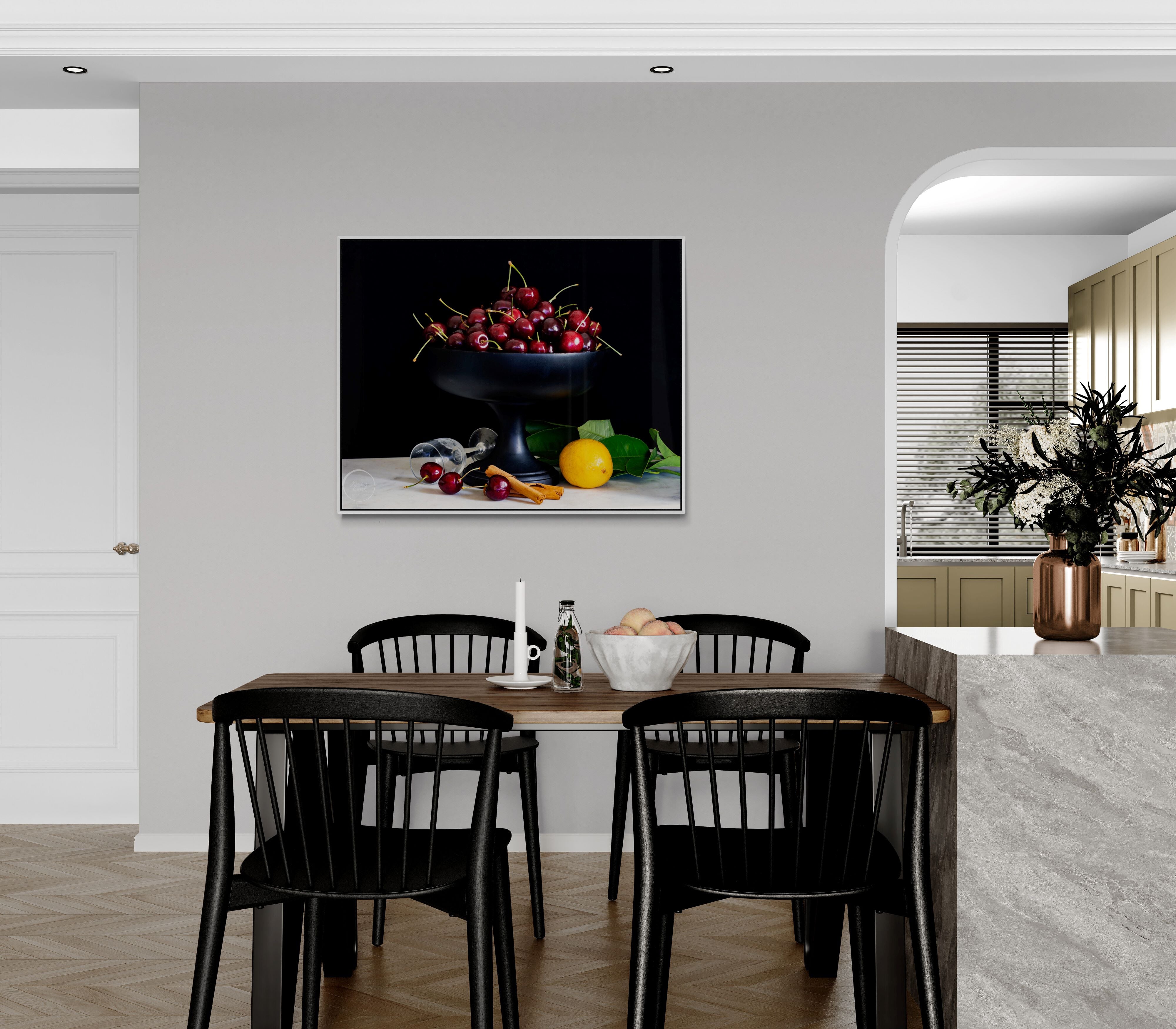 Bowl of Cherries Print - wall art canvas print white frame