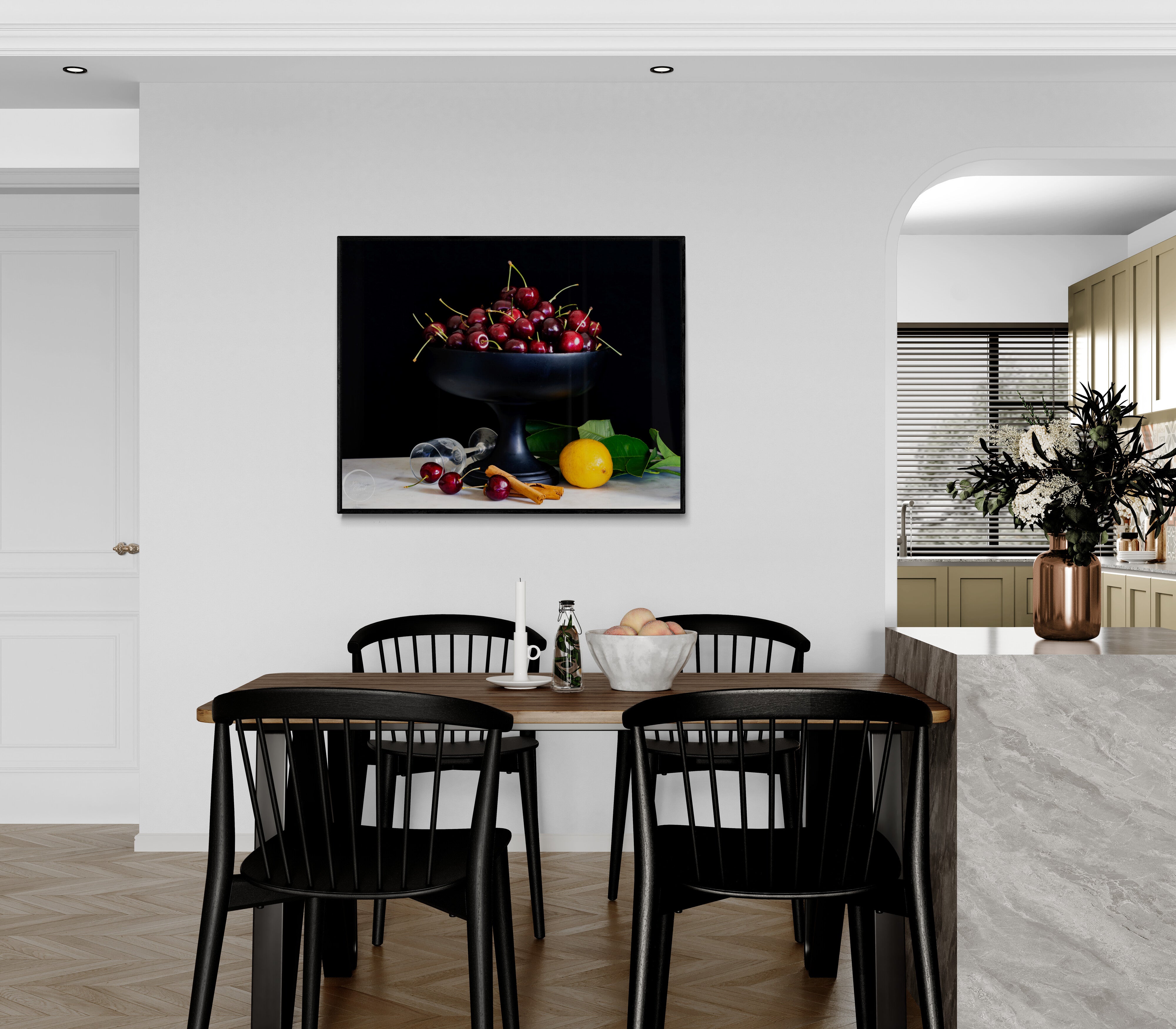 Bowl of Cherries Print - wall art canvas print black frame