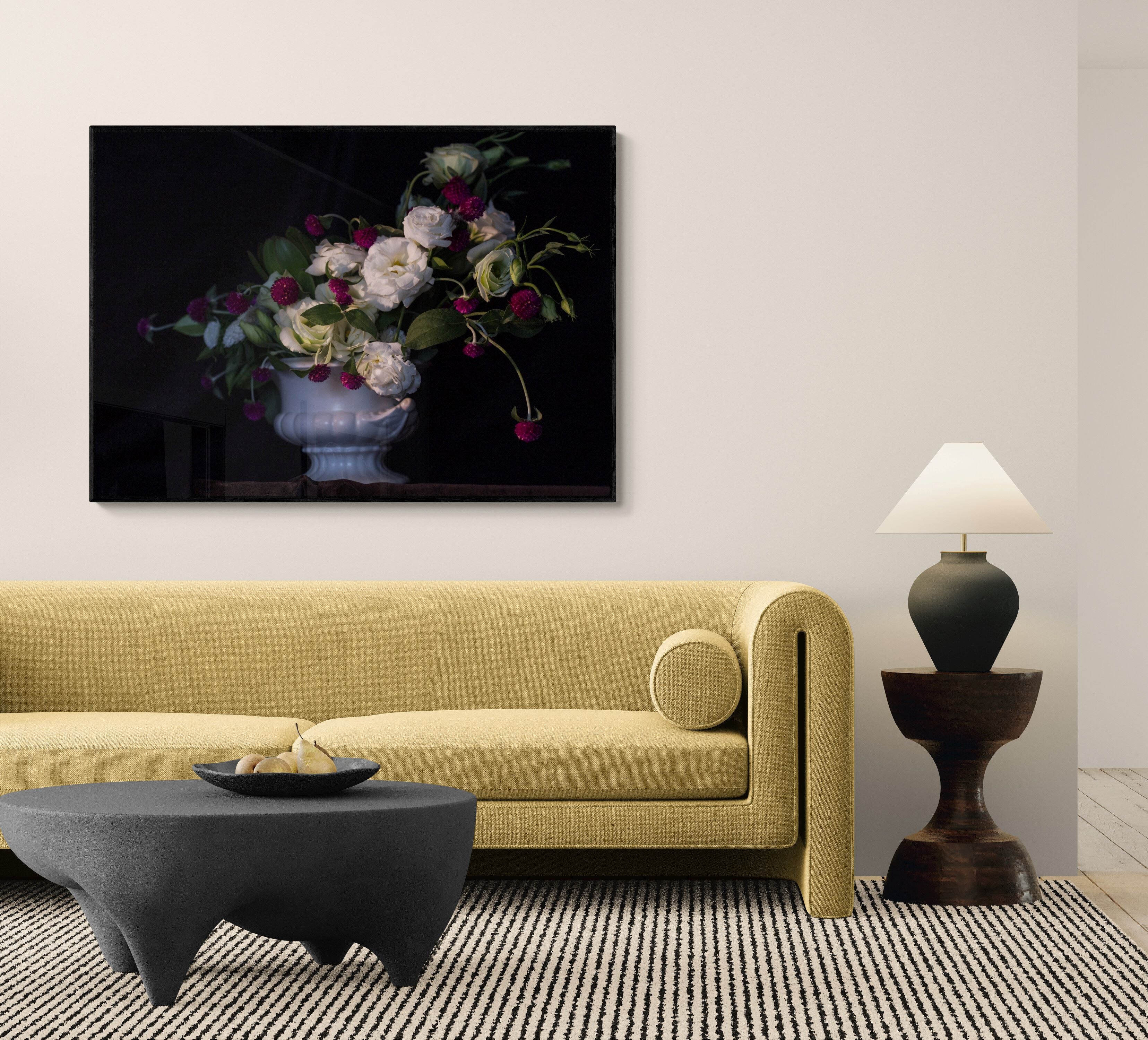 Still Life White Crimson Floral arrangement Canvas wall art