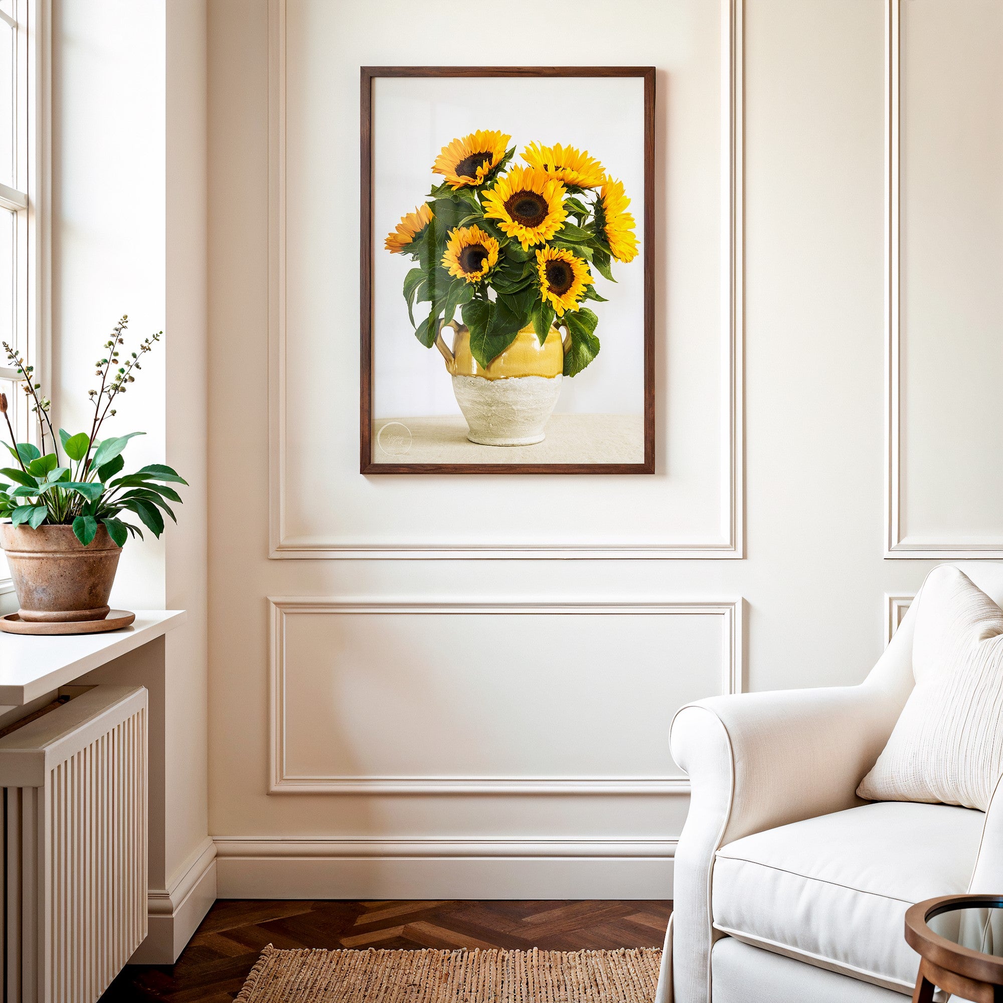Sunflowers In A Rustic Urn Print