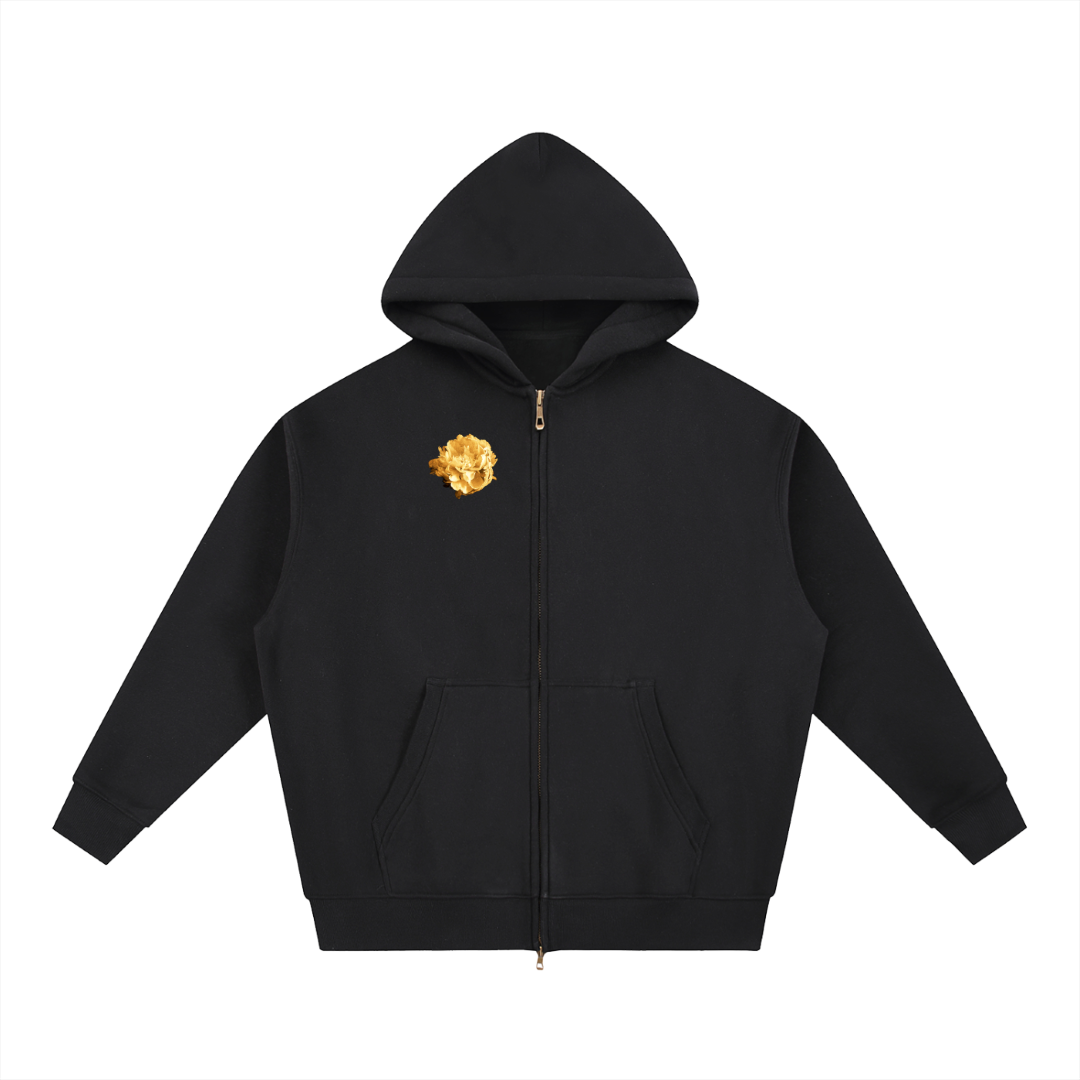 Peony Vintage Brooch Hoodie Dual Zip