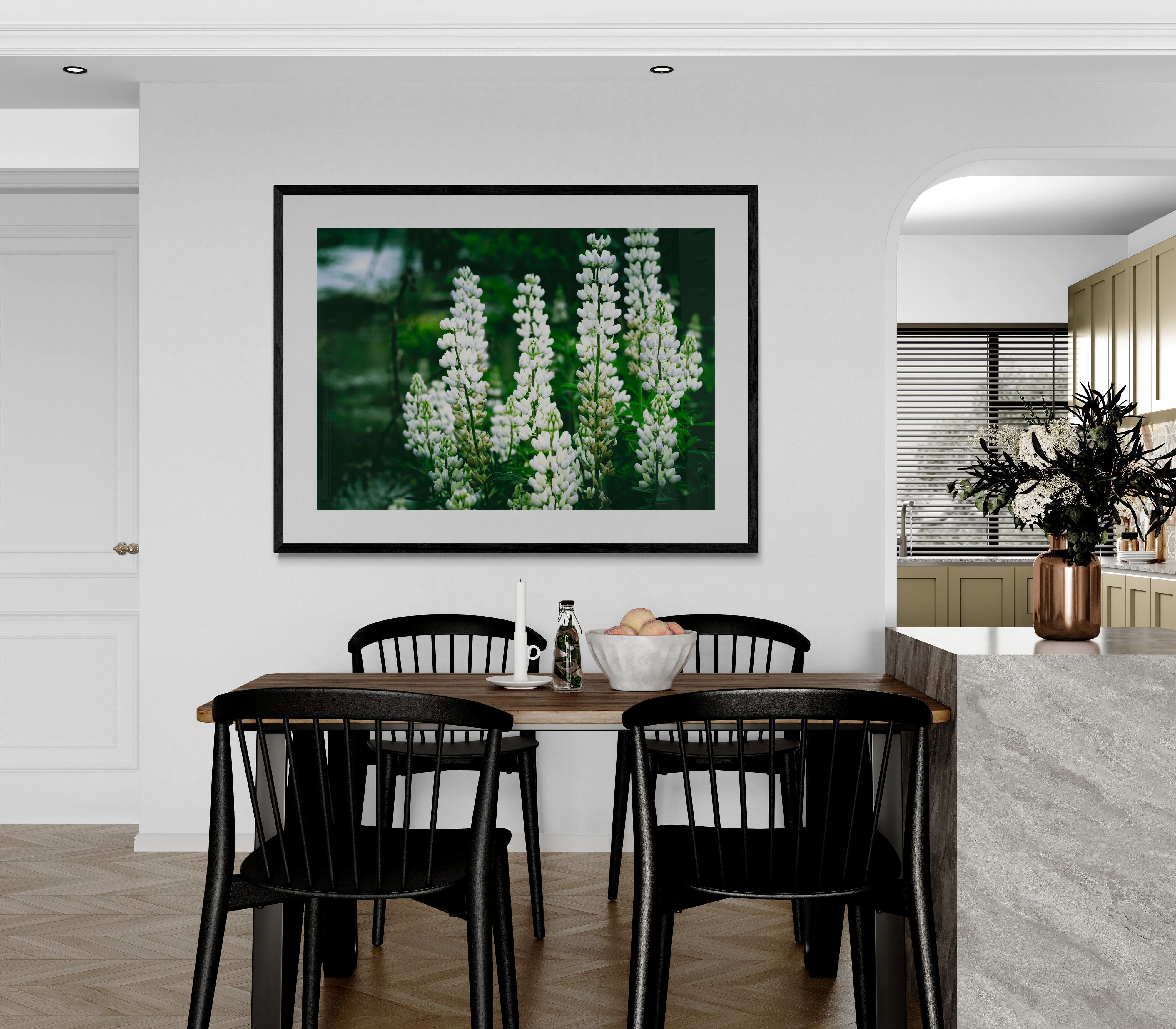 Wanaka Lupins wall art in dining room