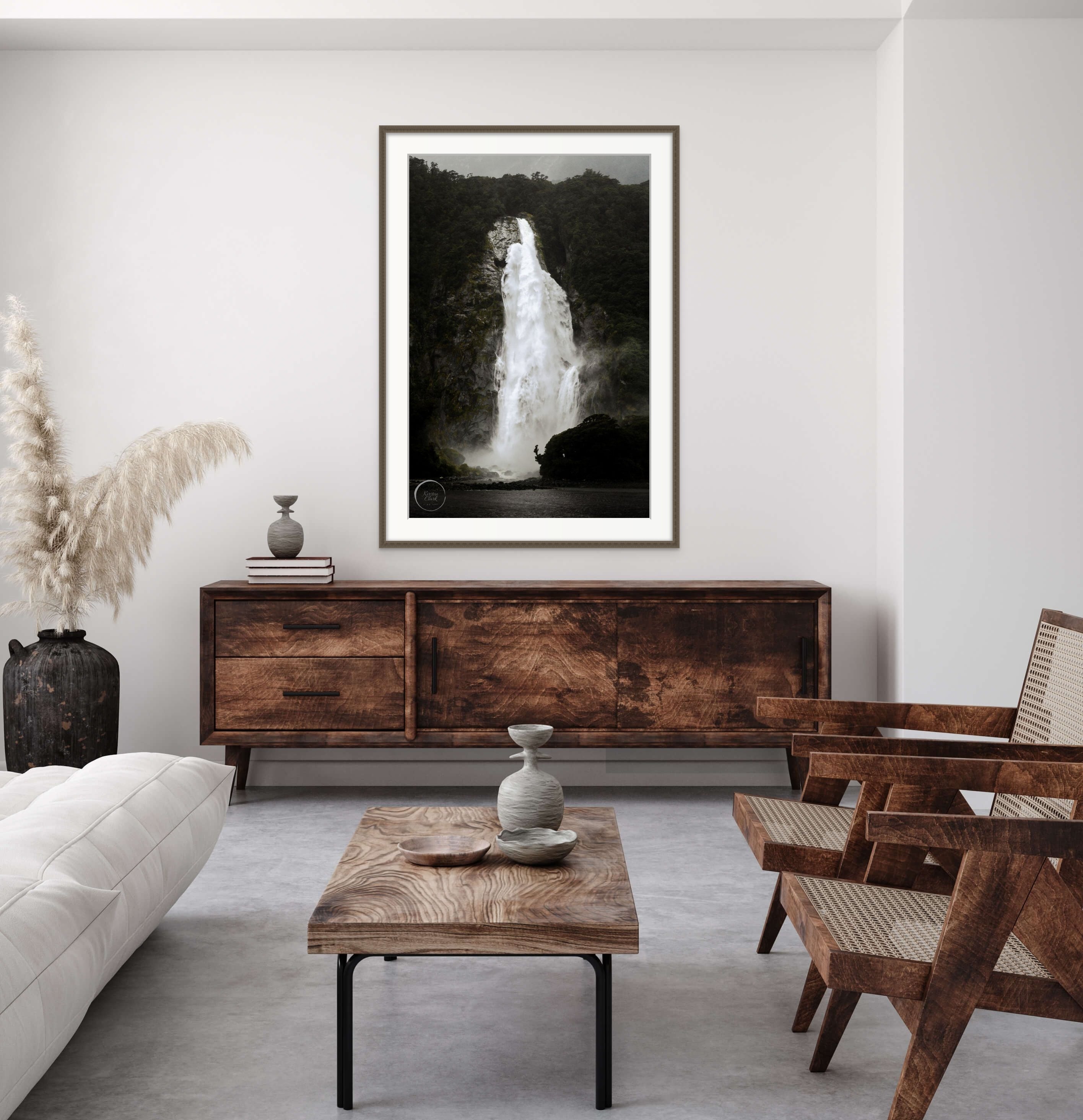 Lady Bowen Falls Milford Sound XL NZ Landscape Print room by Kirsten Clark Art