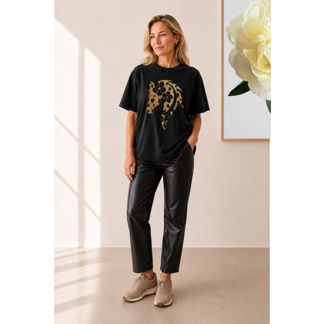Golden Horse & Floral Tee - Vintage Wash