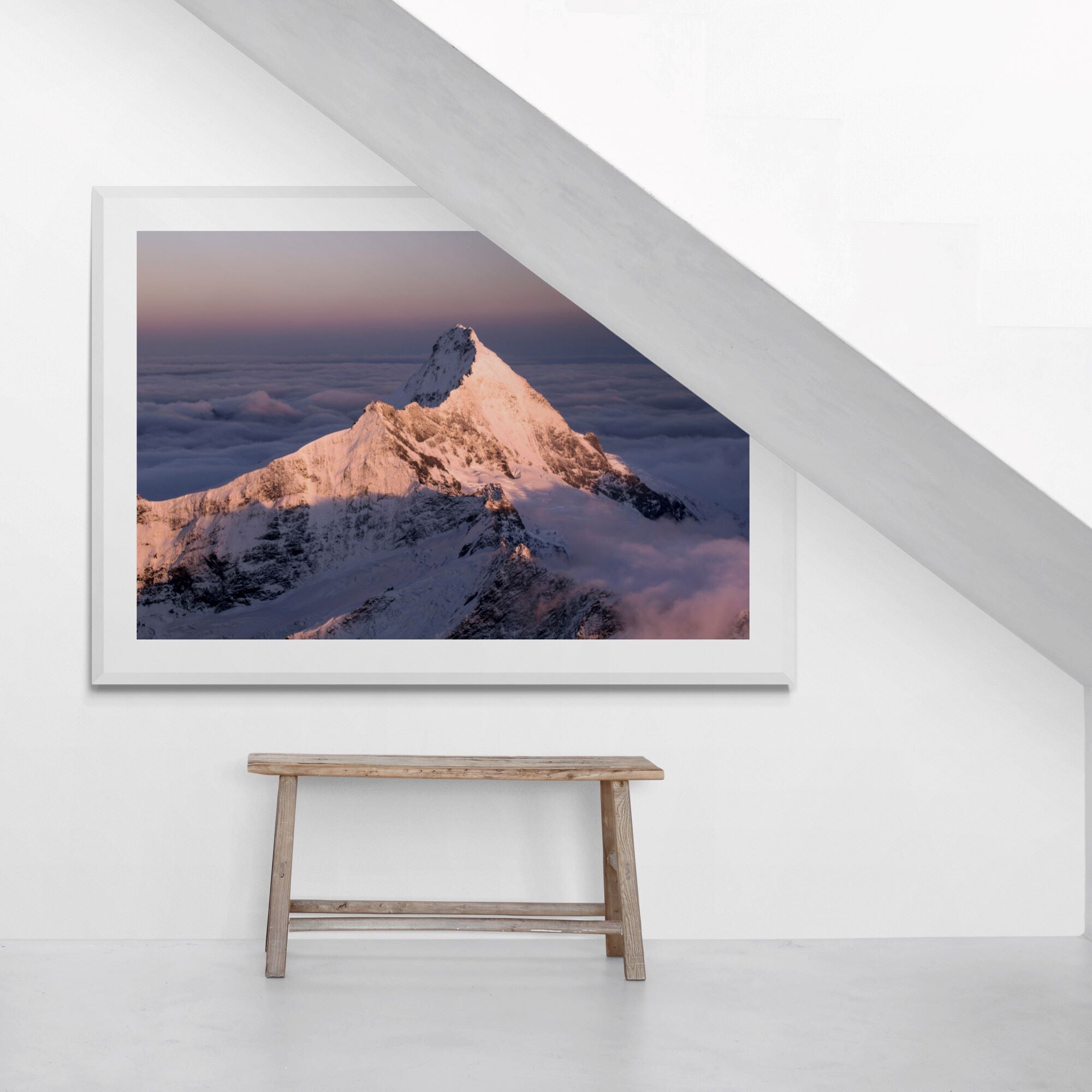 mt_aspiring_sunrise_print_minimal-interior-lobby-with-stairs by Kirsten Clark Art