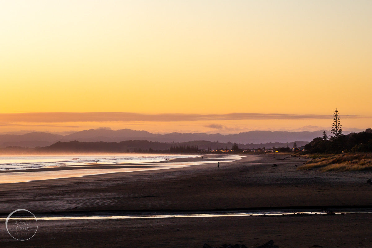 Ohope Beach Sunrise Stroll NZ Landscape Print by Kirsten Clark Art