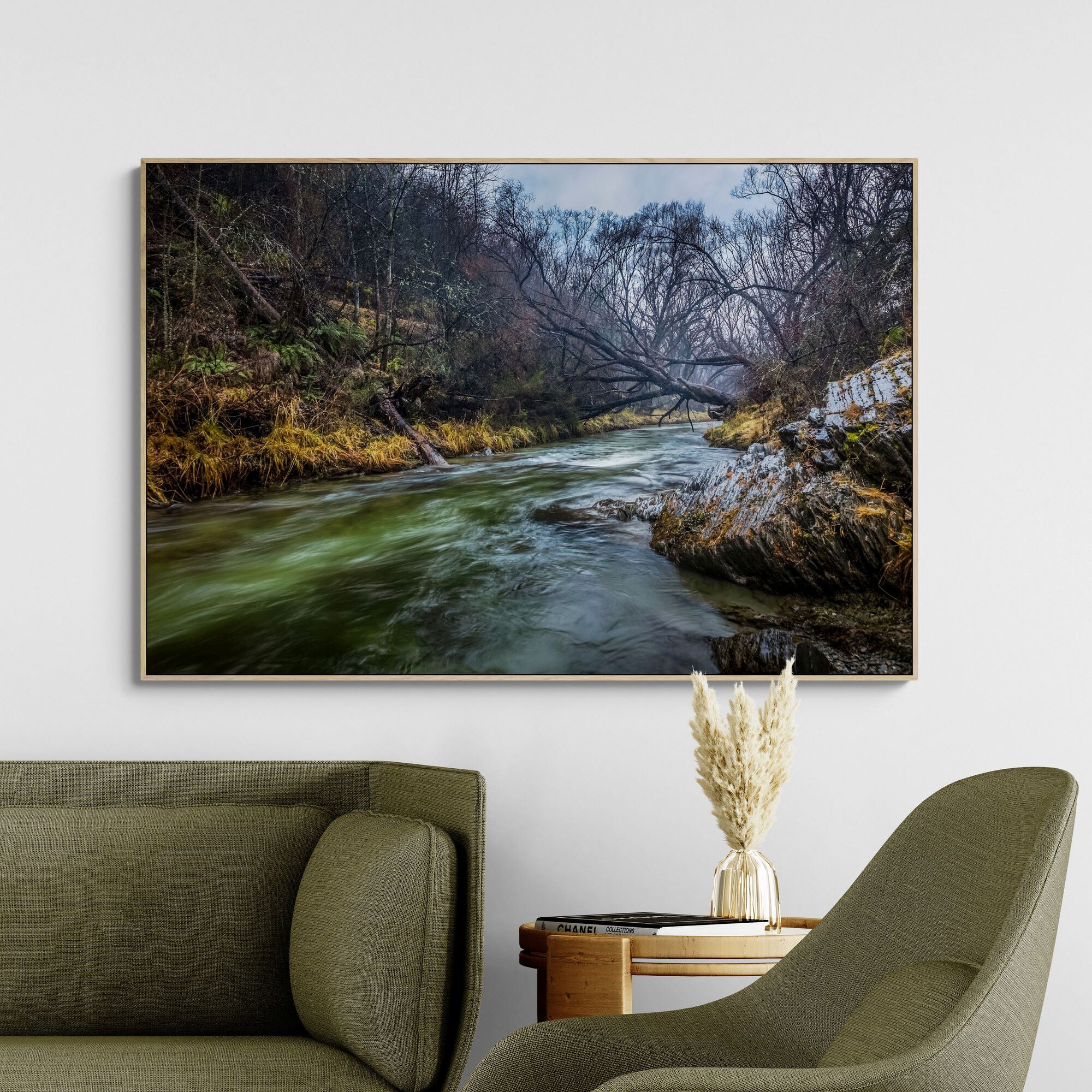 Arrowtown River Canvas Print in lounge by Kirsten Clark Art