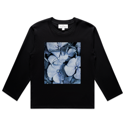Blue Denim Hydrangea Block  - Relaxed-Fit Crew Neck Long Sleeve Tee