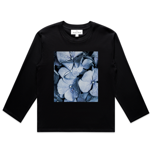 Blue Denim Hydrangea Block  - Relaxed-Fit Crew Neck Long Sleeve Tee