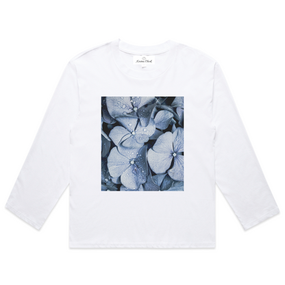 Blue Denim Hydrangea Block  - Relaxed-Fit Crew Neck Long Sleeve Tee