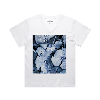 Blue Denim Hydrangea - Relaxed-Fit V-Neck Tee
