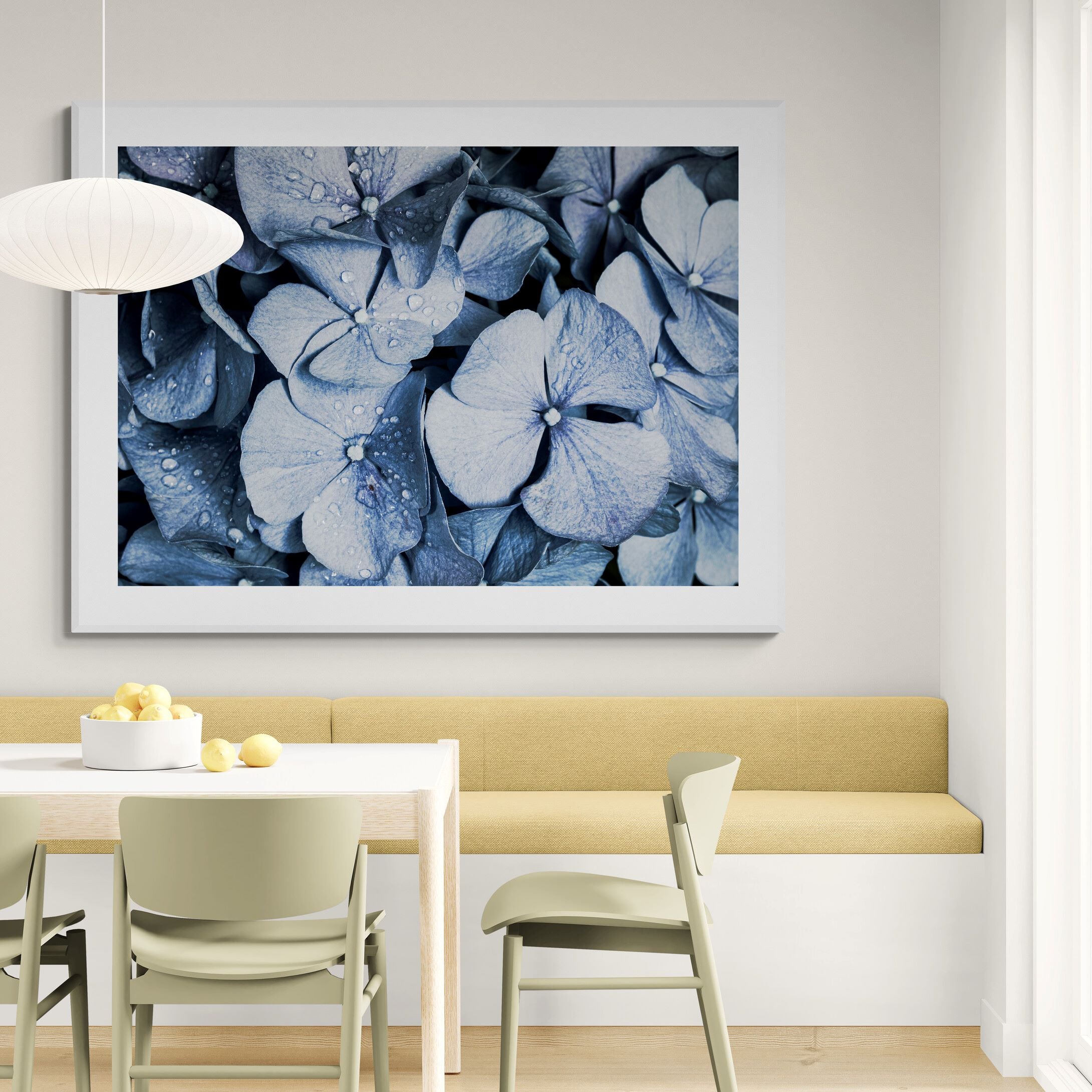 Blue_Denim_Hydrangea_Print_in_dining-room by Kirsten Clark Art