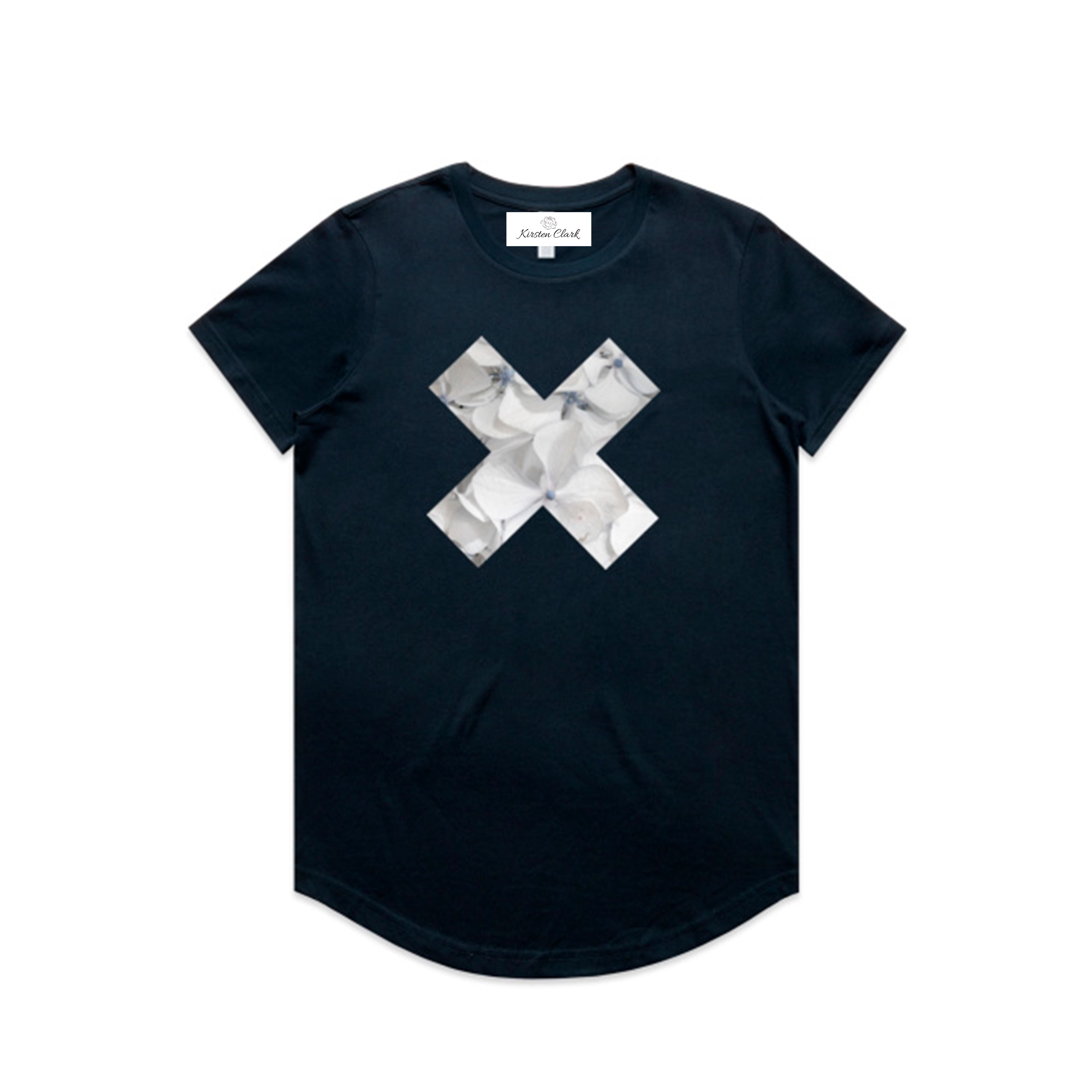 White Hydrangea X Tee Curved Hem