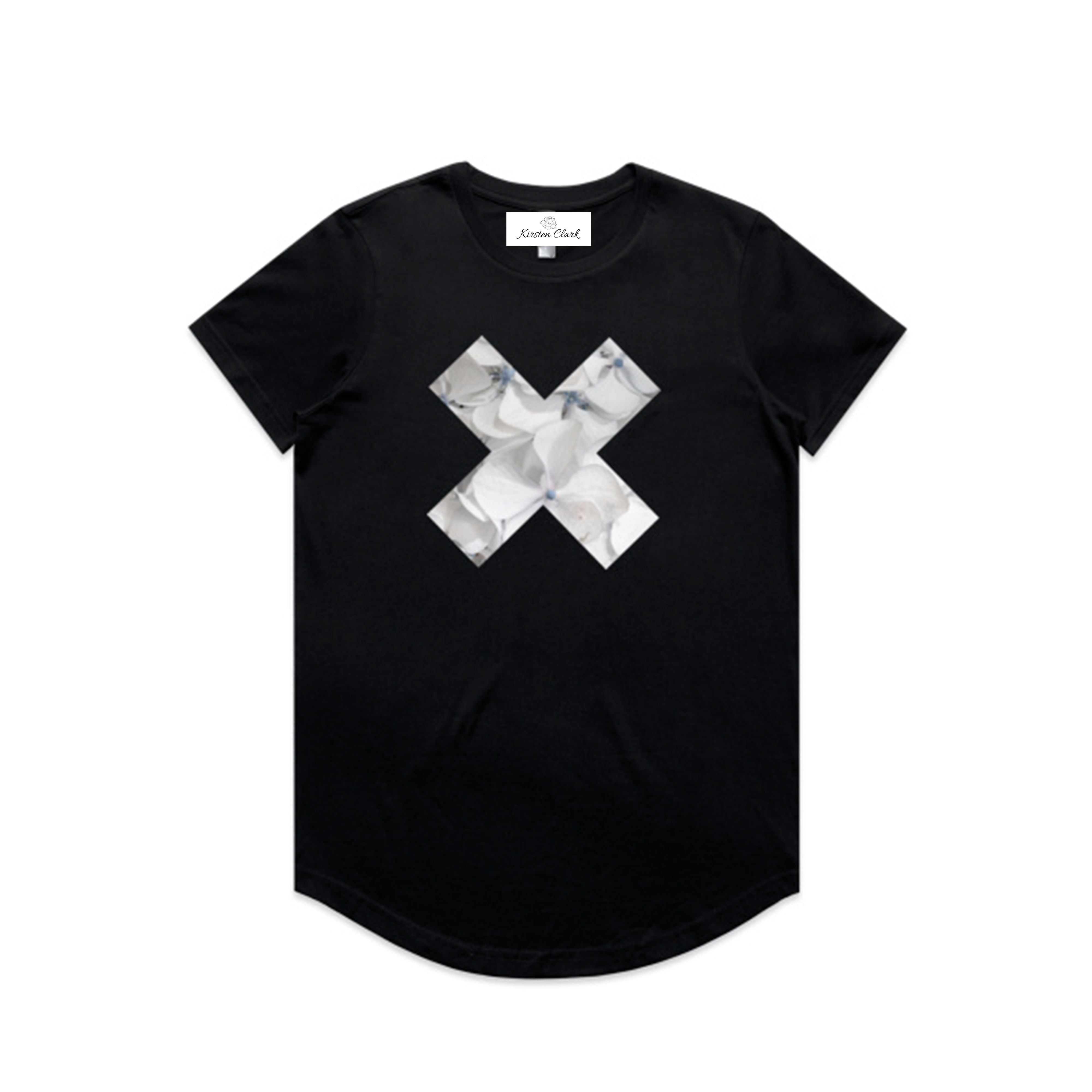 White Hydrangea X Tee Curved Hem