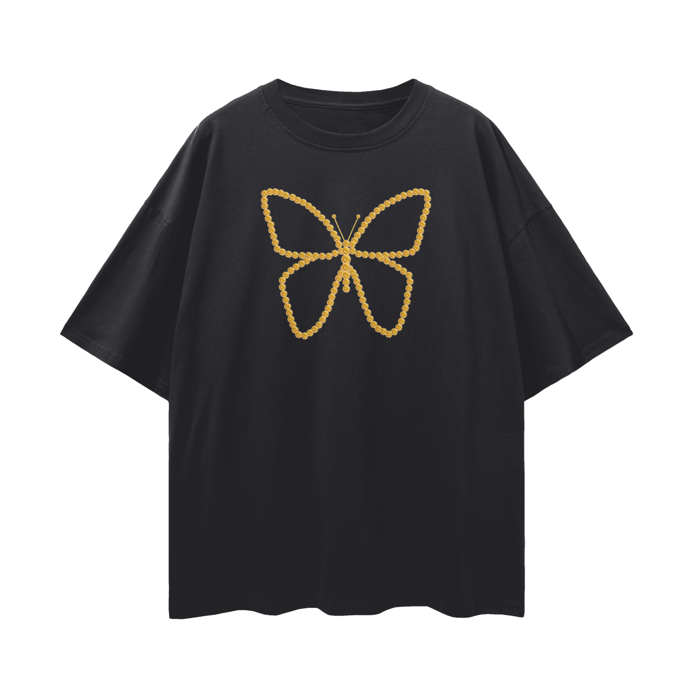 Camellia Butterfly Tee - relaxed to oversized fit featuring yellow golden butterfly brooch design.