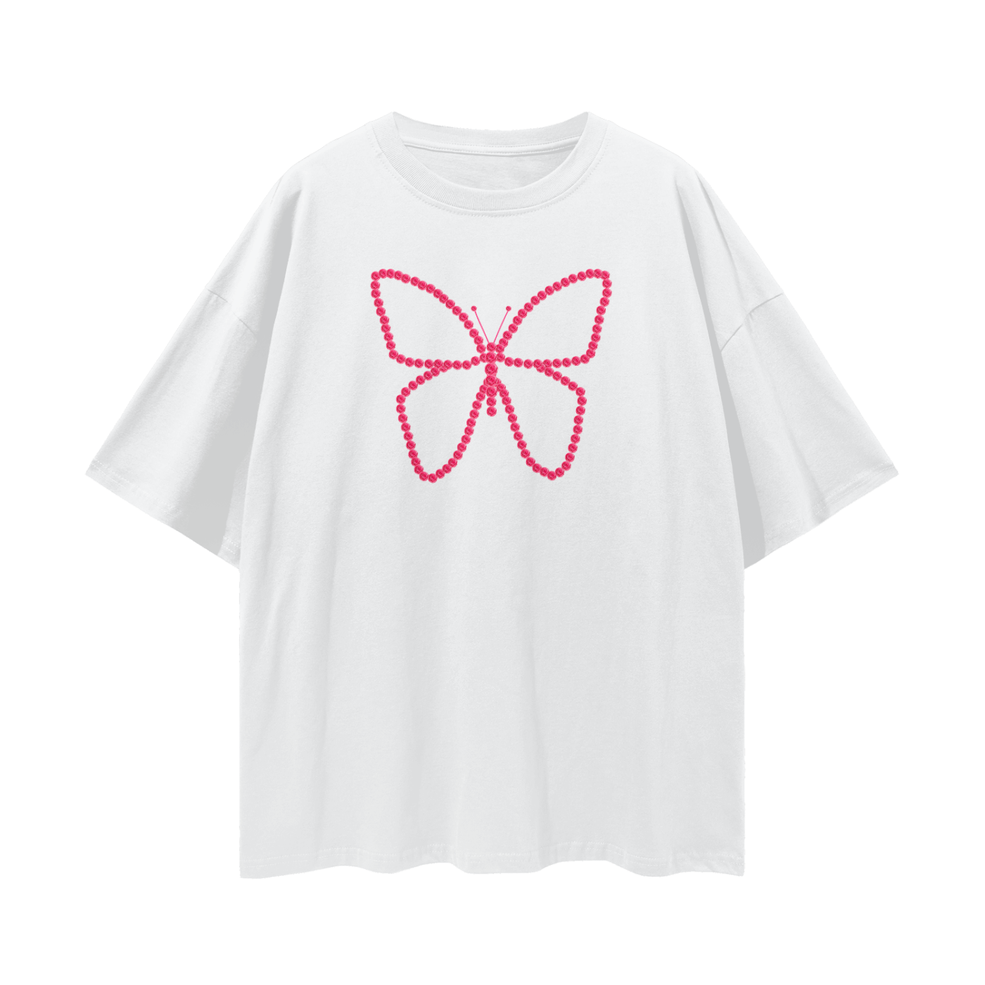 Pink Butterfly Tee relaxed to oversized fit white tee artwear