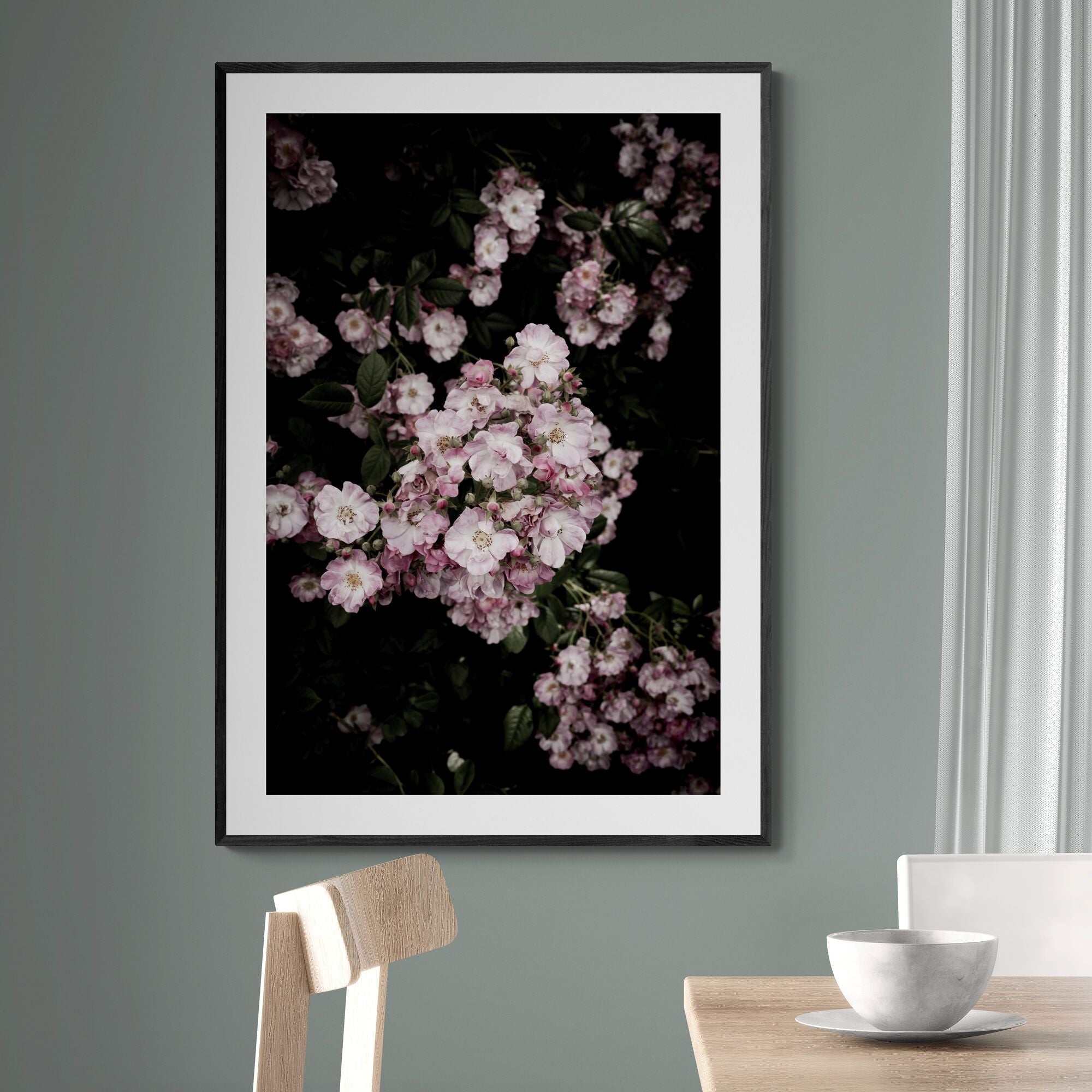 Cottage Garden Roses Print in dining room by Kirsten Clark Art