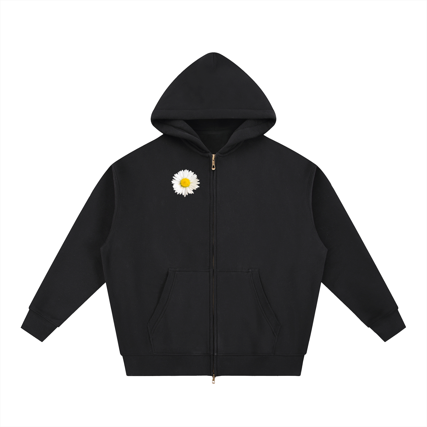 Daisy Brooch Hoodie Dual Zip