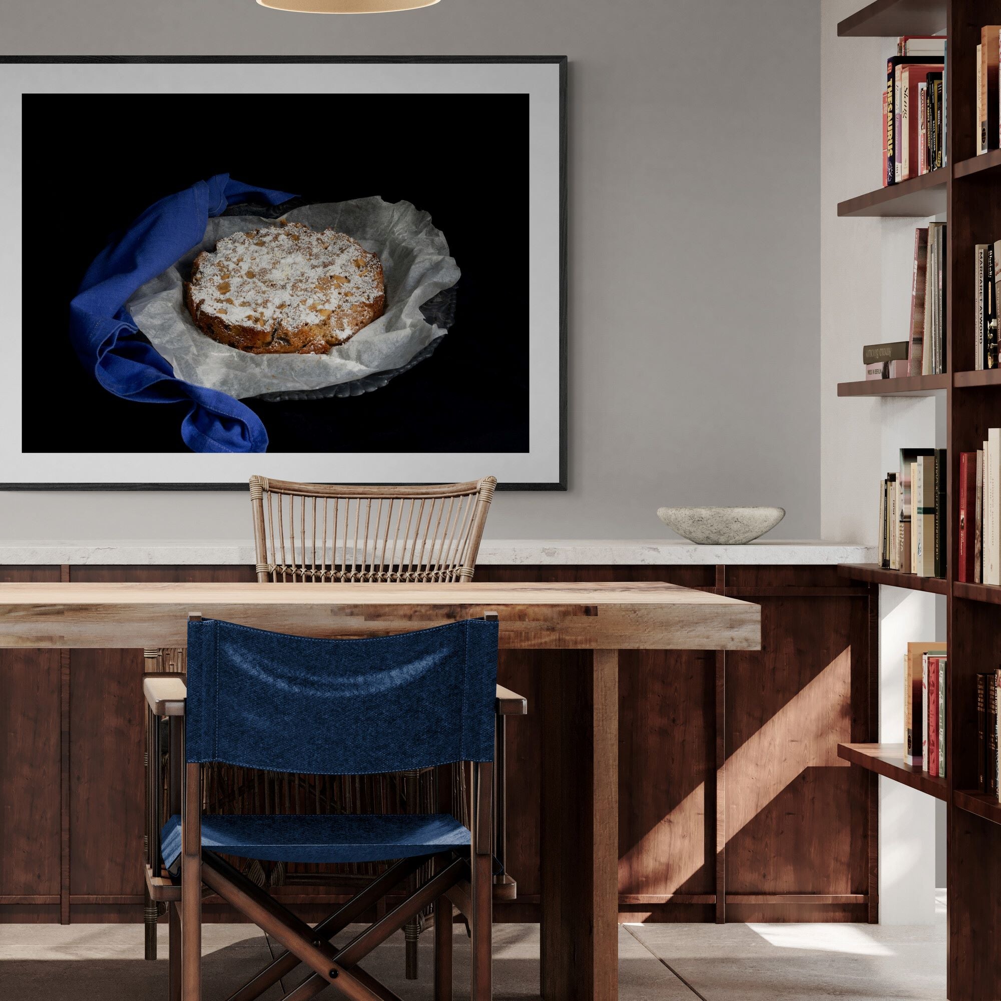 Dutch Apple cake print in dining-area-with-solid-wood-table by Kirsten Clark Art