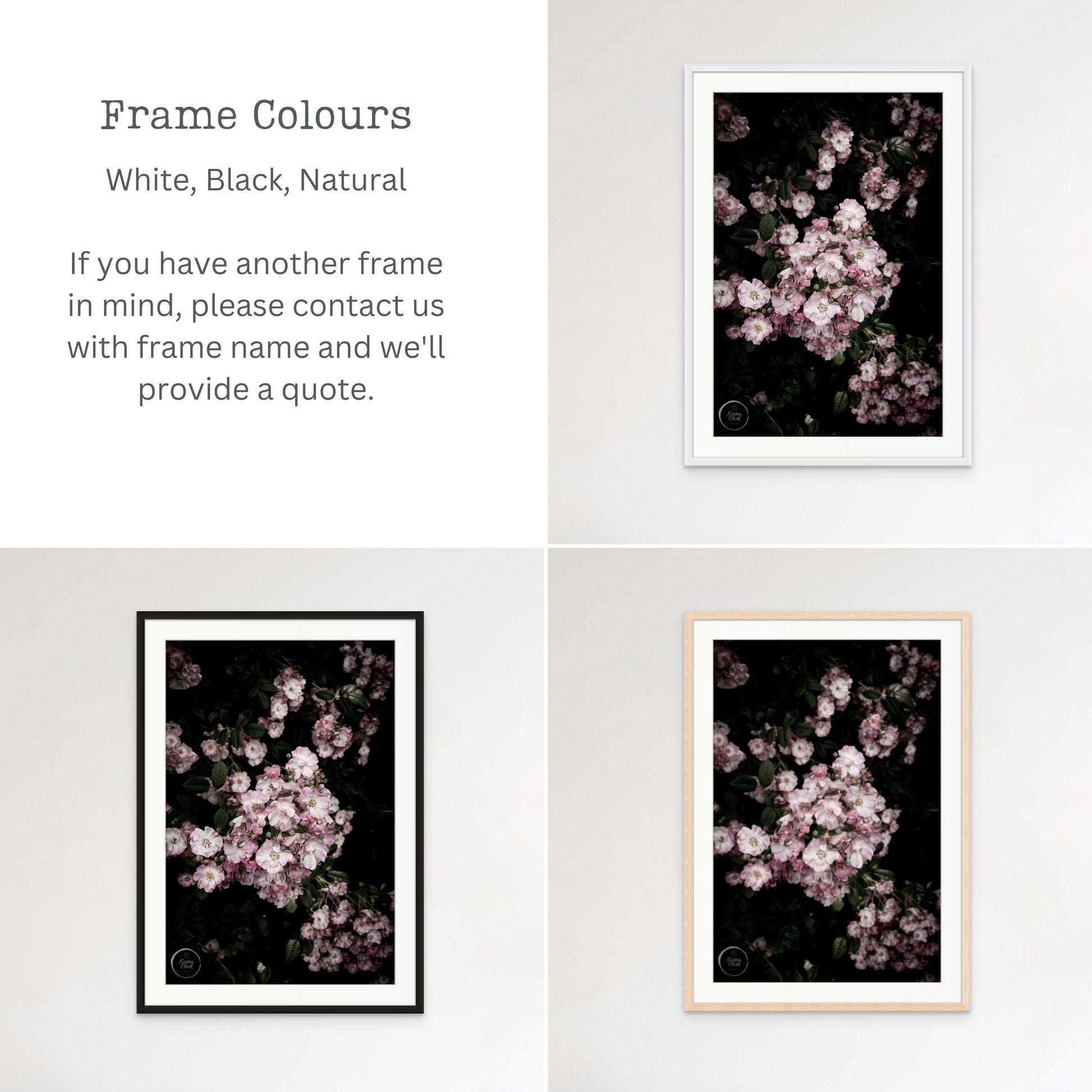 Frame Colour options for Cottage Garden Roses Print by Kirsten Clark