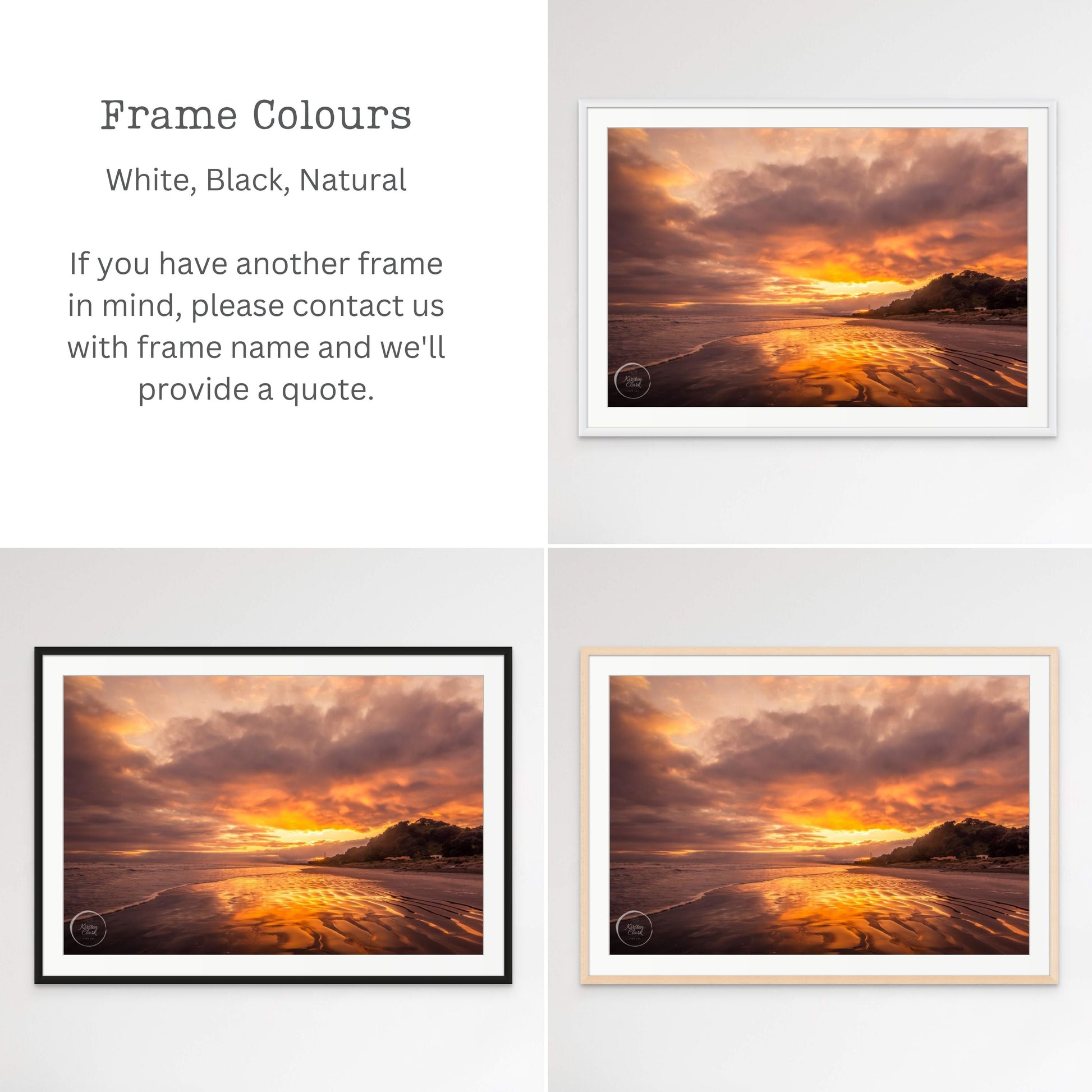 Frame Colours - Ohope Beach Liquid Gold Sunrise NZ Landscape Prints by Kirsten Clark