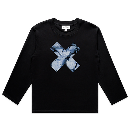Blue Denim Hydrangea X - Relaxed-Fit Crew Neck Long Sleeve Tee