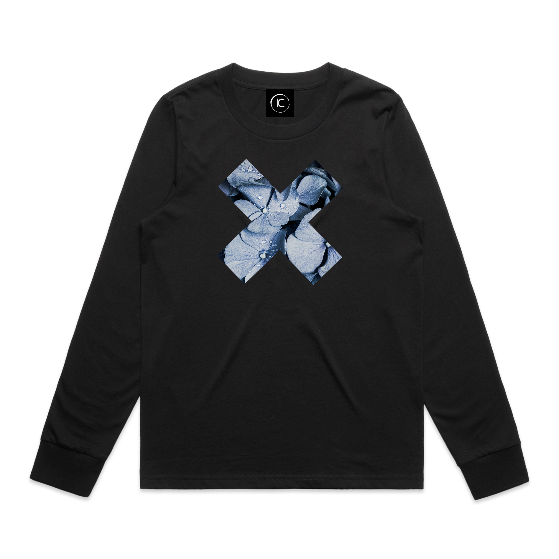 Blue Denim Hydrangea X -  Cuffed Long Sleeve Tee