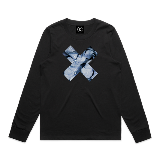 Blue Denim Hydrangea X -  Cuffed Long Sleeve Tee