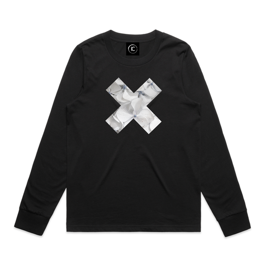 Cool Summer White Hydrangea X -  Cuffed Long Sleeve Tee