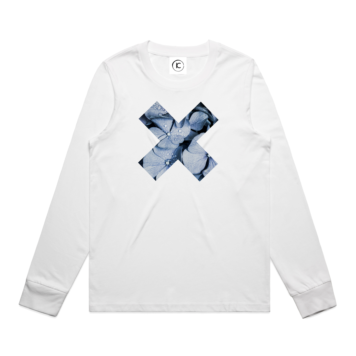 Blue Denim Hydrangea X -  Cuffed Long Sleeve Tee