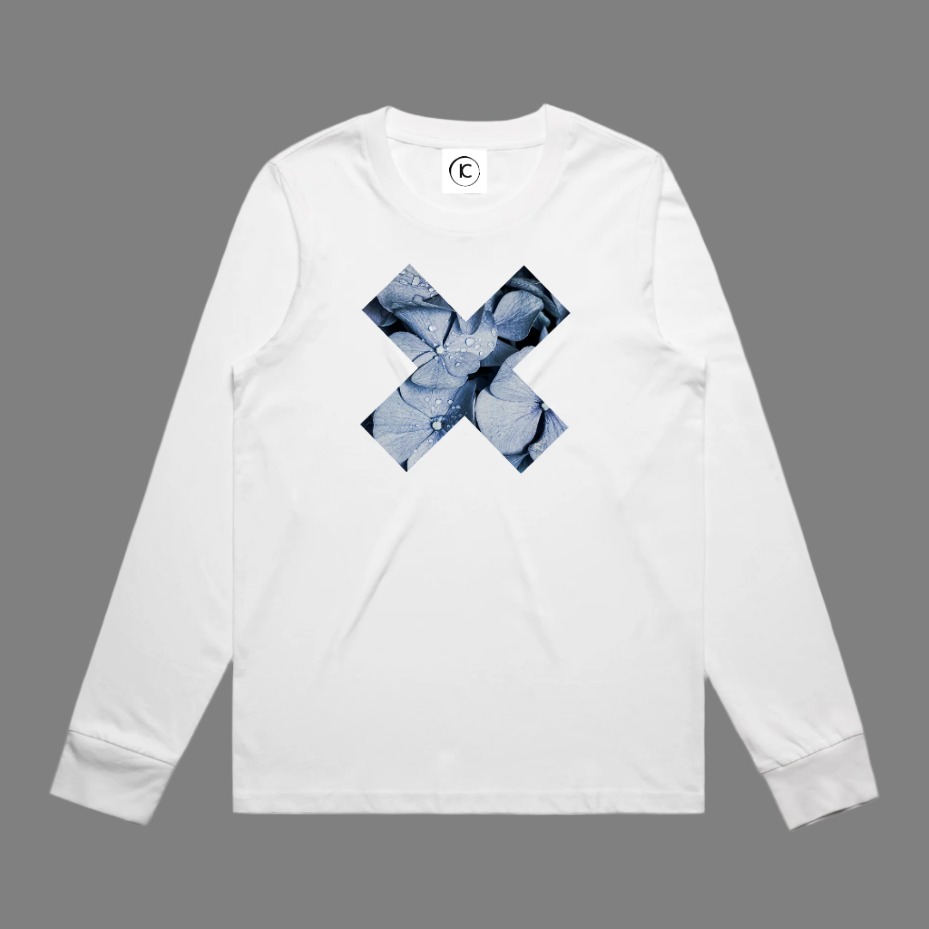 Blue Denim Hydrangea X -  Cuffed Long Sleeve Tee